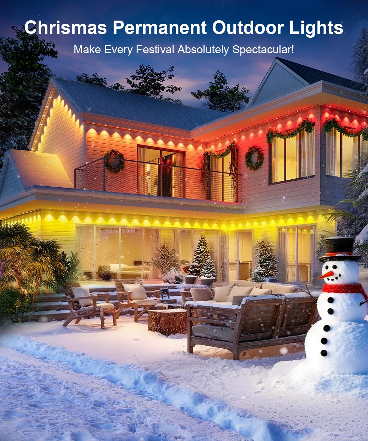 Fussion 150ft RGB Outdoor Lights - Smart Waterproof Eaves Lighting with APP Control for Christmas, Halloween, Holiday - White, Model LX20250312-60M