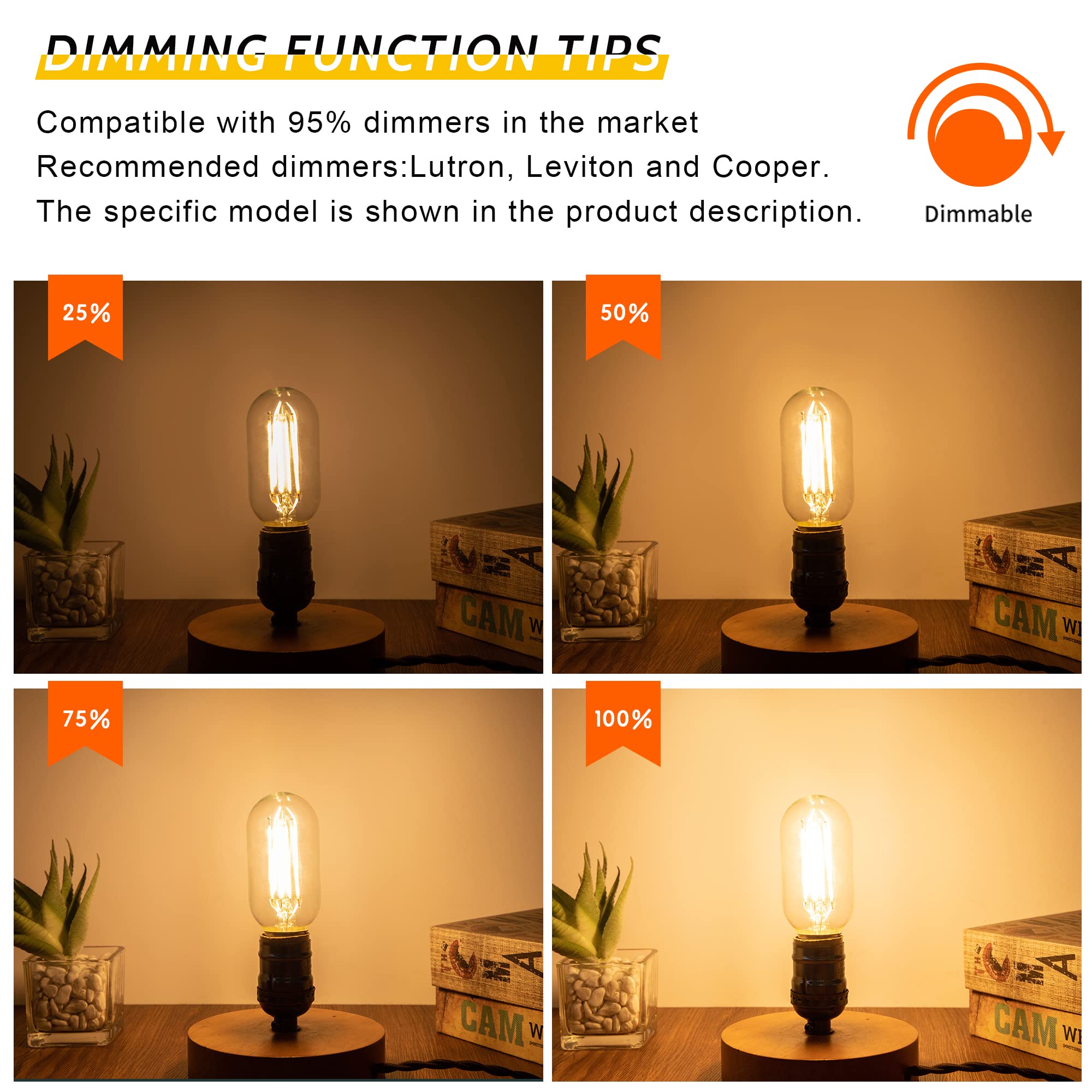 Sphoon Dimmable Tubular Led Bulb, 6W E26 Bulb T45 T14,60 Watt Edison Vintage Bulbs,Warm White 2700K,Clear Glass, 600Lm,Pack Of 6