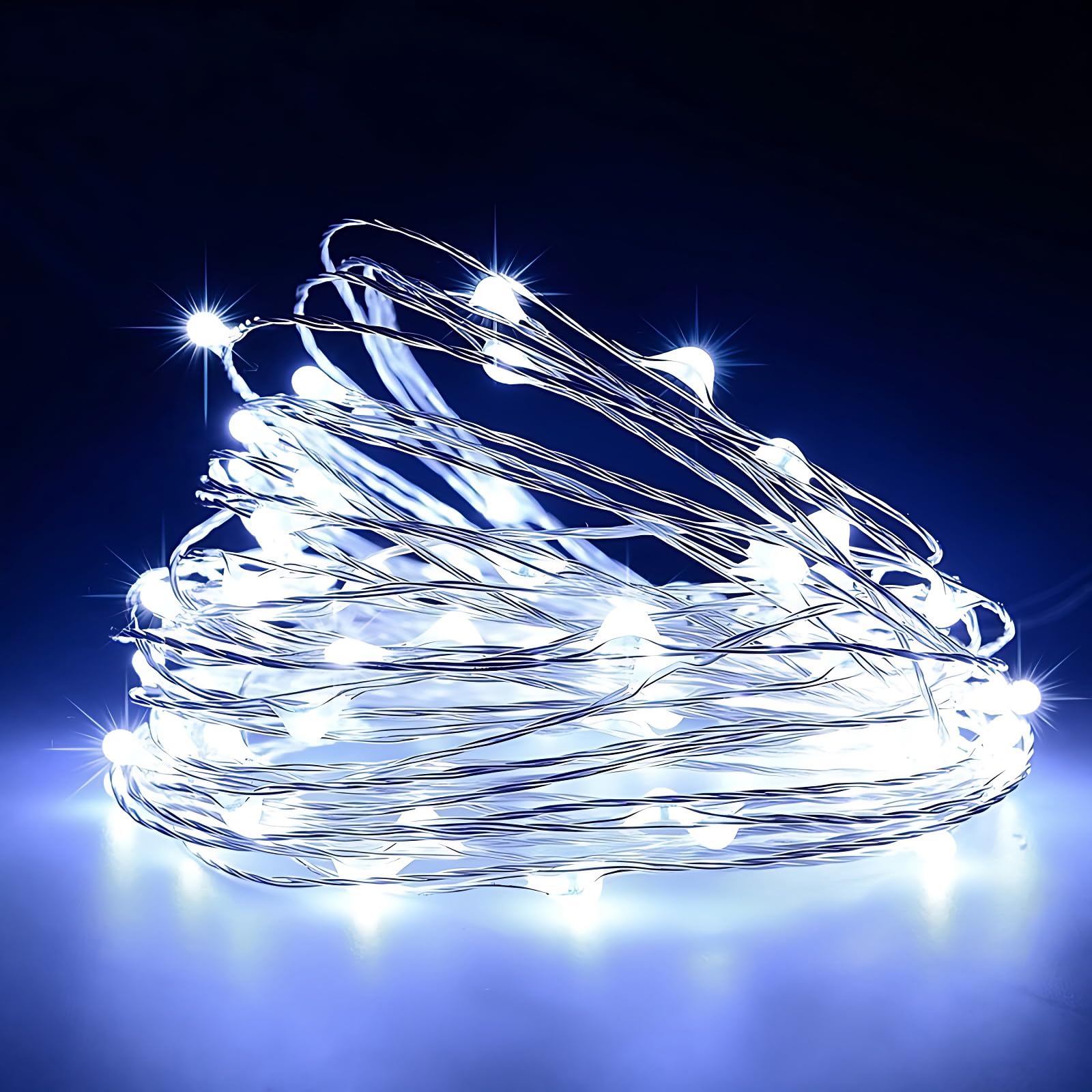 Timer Led String Light 1 Pack Mini Battery Powered Silver Wire Starry Fairy Lights Battery Operated Lights for Bedroom Christmas Parties Wedding Christmas Gift Decoration(5m/16ft Cold White)