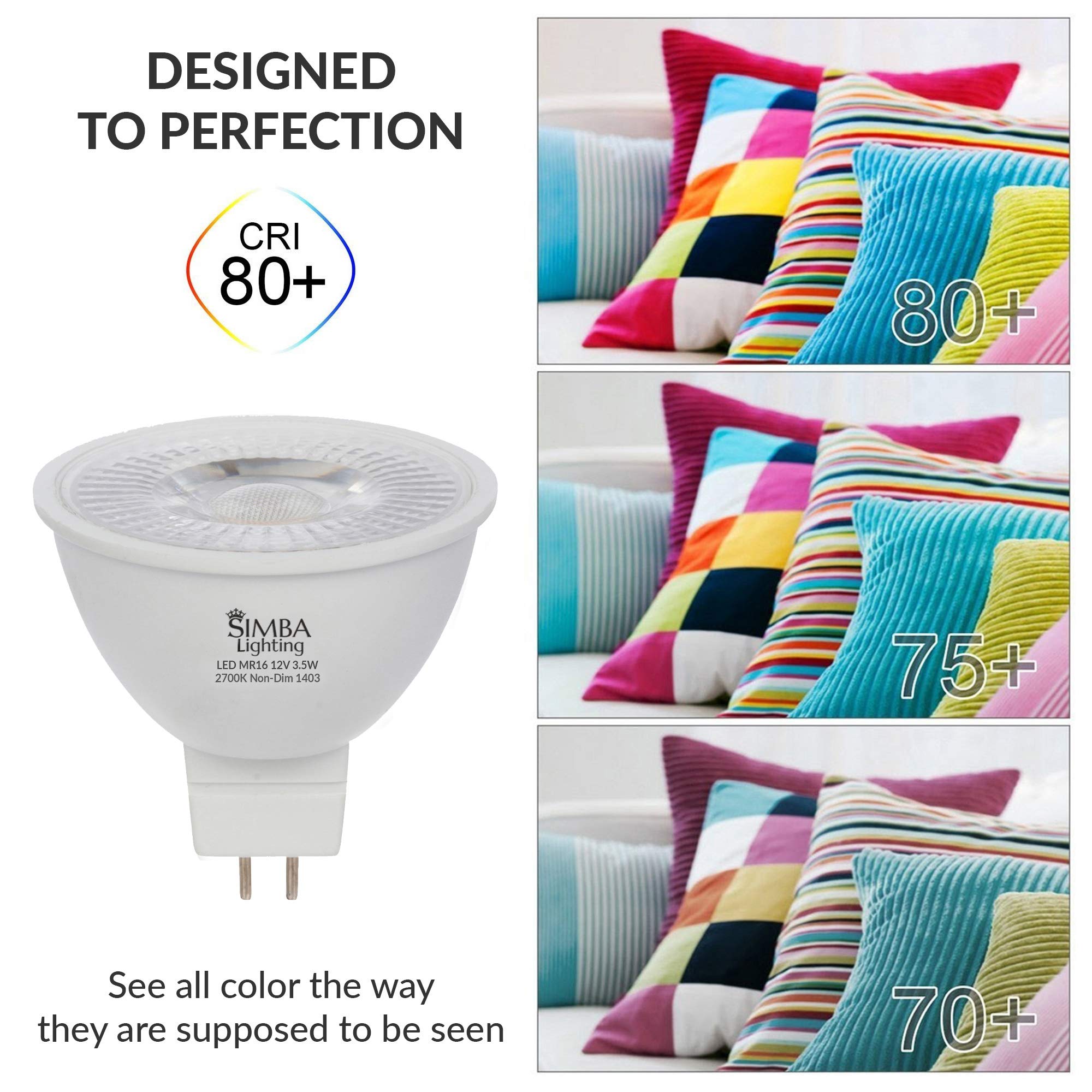 Simba Lighting LED MR16 3.5W Light Bulb, 10 Pack, 2700K Warm White, GU5.3 Bipin Base, Non-Dimmable, Halogen