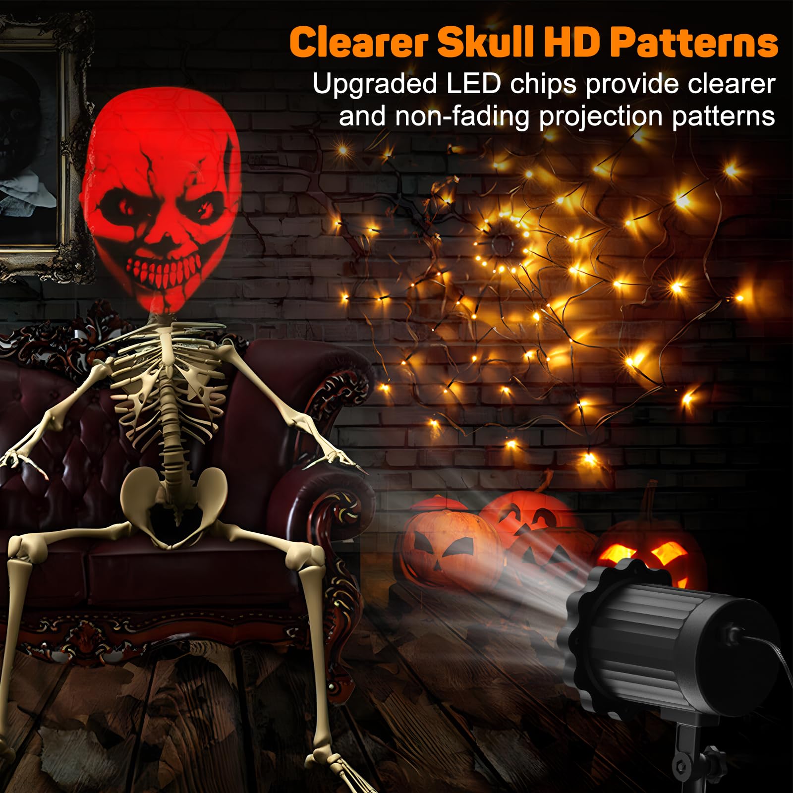 Nagudenfo Halloween Projector Lights - 3D Dynamic Red Skull, Waterproof for Indoor/Outdoor Use, Perfect Halloween Decor
