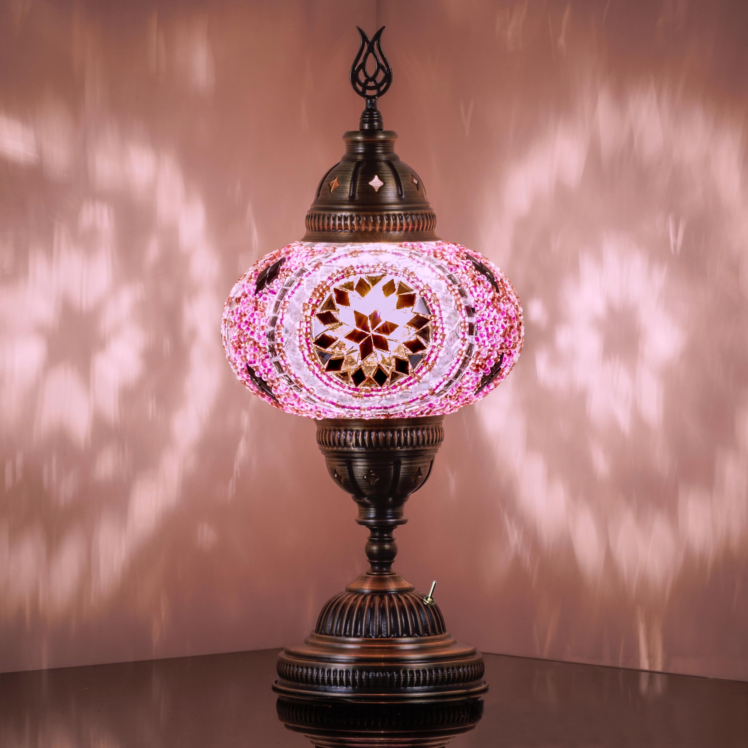 DEMMEX Battery-Operated Turkish Moroccan Mosaic Table Lamp - 12   H, 5   W, Portable Stained Glass Lantern for Indoor & Outdoor 