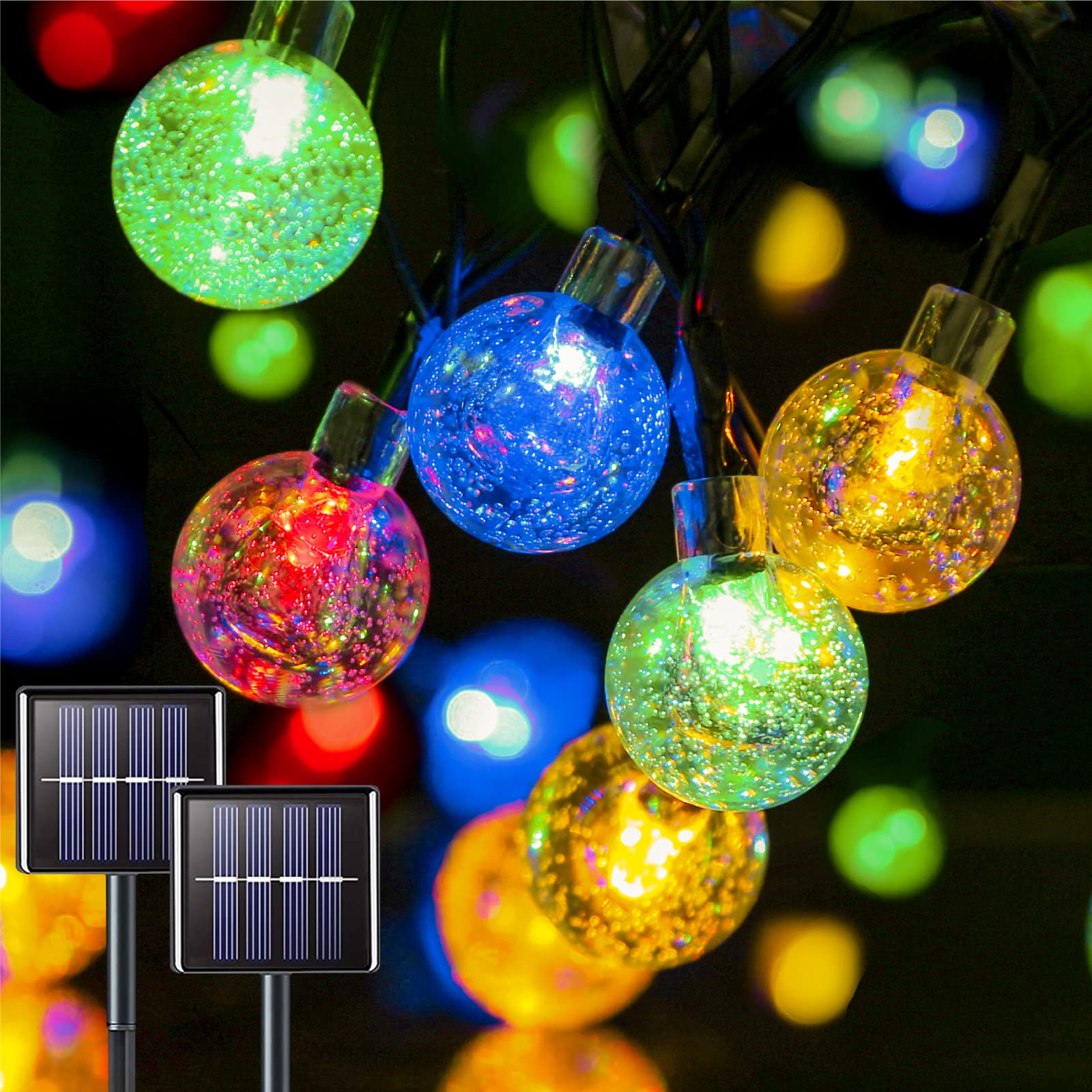 suddus Solar Lights for Outside, 2-Pack 60 LED Solar Multi Color Globe Lights Outdoor Waterproof, Solar Lights for Tree, Camping