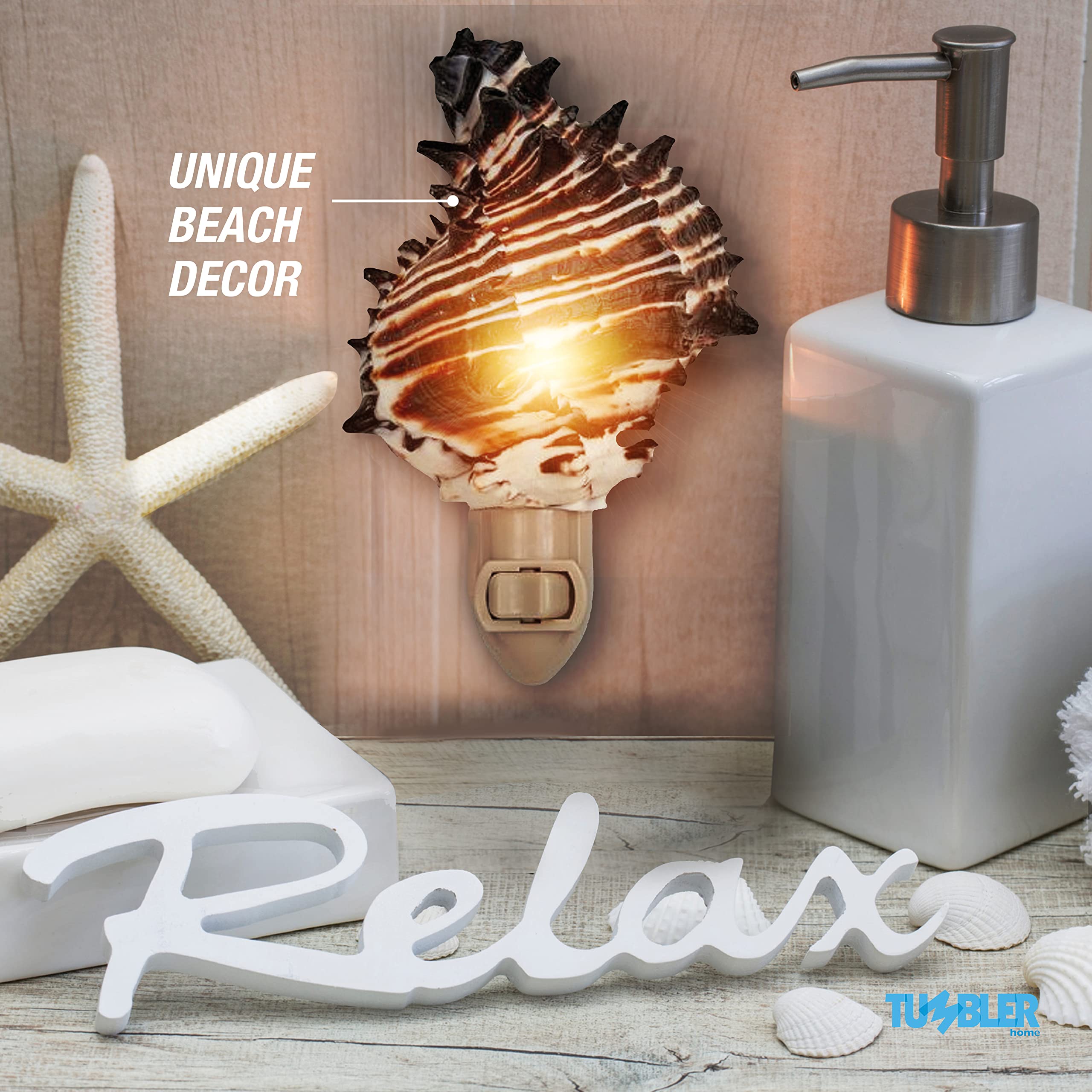 Tumbler Home Seashell Night Light, Murex Black, Coastal Décor, Model DCR-NTL-MUREX-BLK
