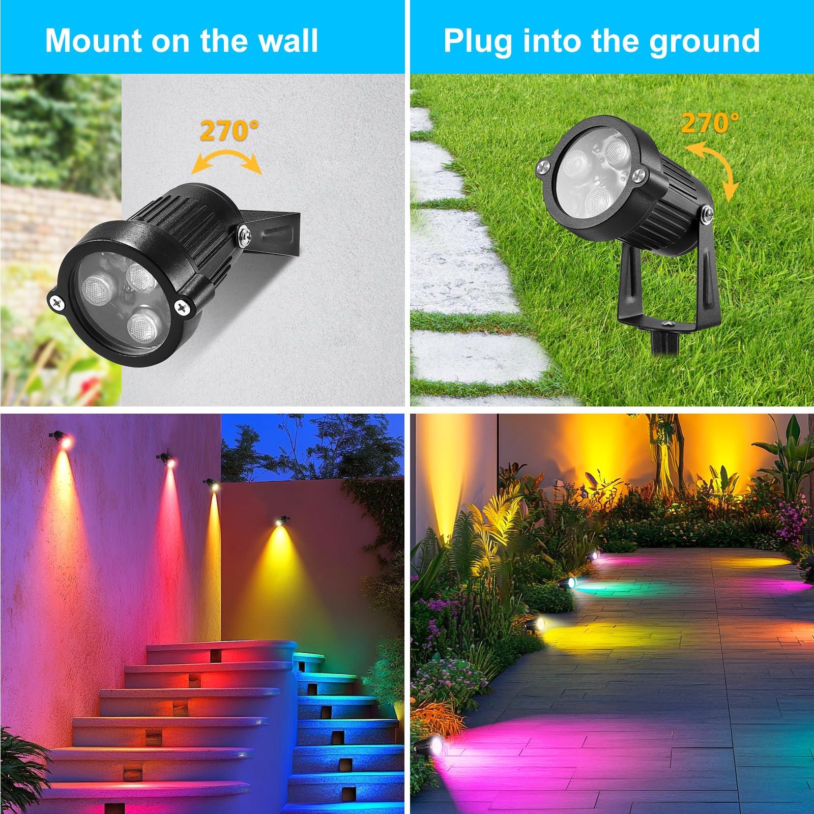 OurLeeme Lawn Flood Light Stake, 2-in-1 Waterproof Landscape Lighting, Black, Aluminum, Model PD-23979, 2 Pack