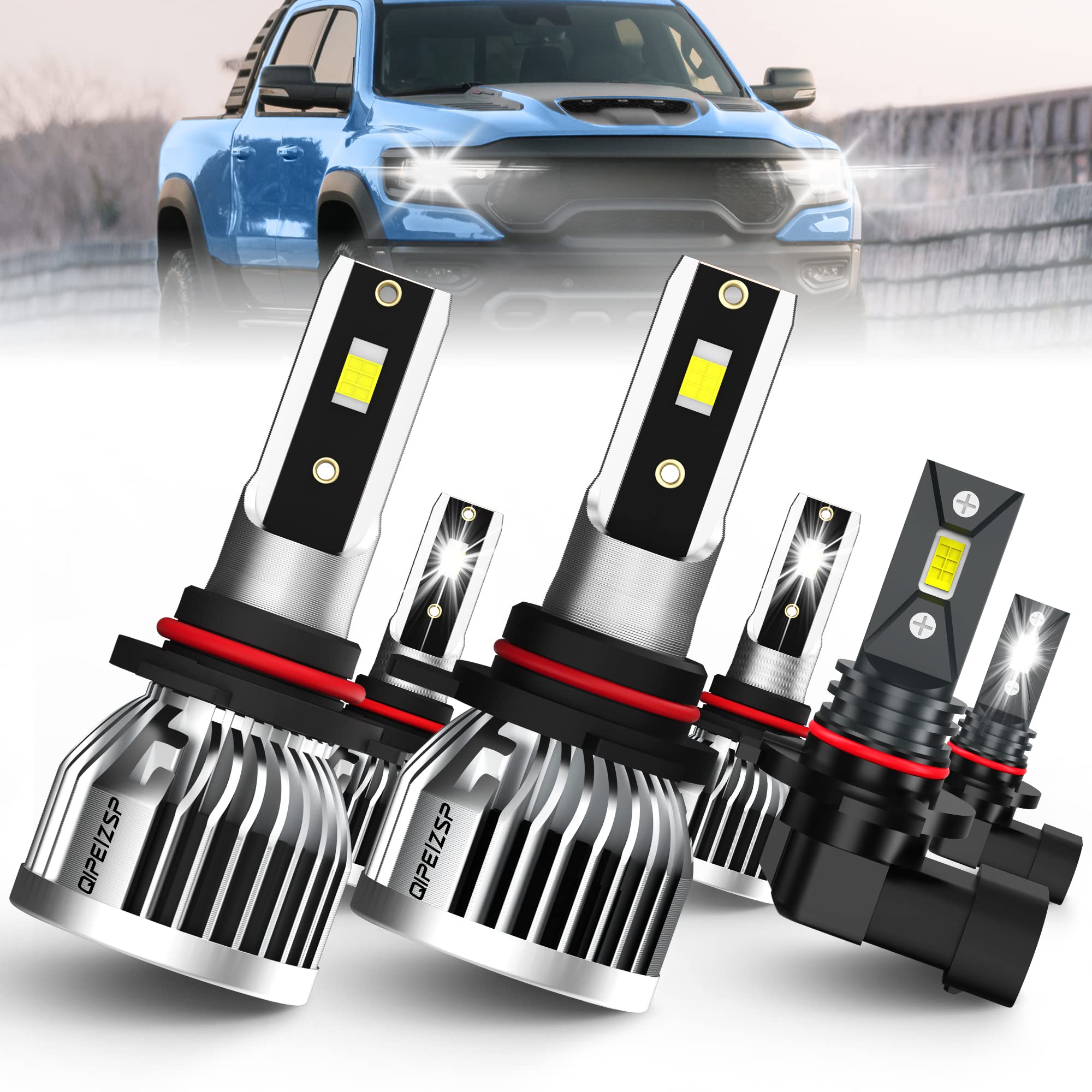 QIPEIZSP LED Headlight Bulbs Compatible with Dodge Ram 1500 2500 3500 With Projector 2013-2015, 9005 High Beam+9012 Low Beam+914