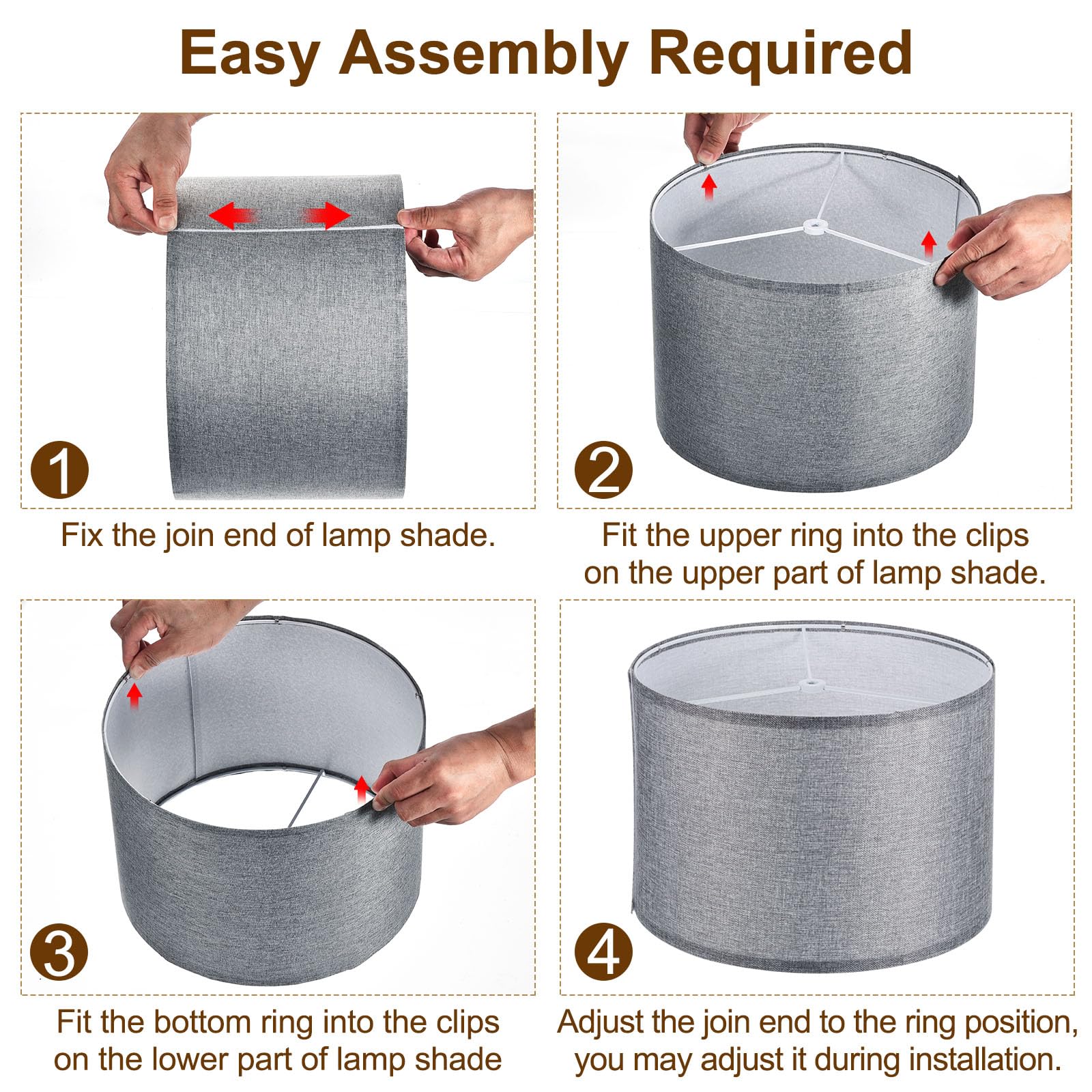 Patikil Drum Lamp Shades, 13''X13''X9'' Linen Round Lamp Shade For Table Lamps Easy Assembly Lampshade For Table Lamps Floor Lam