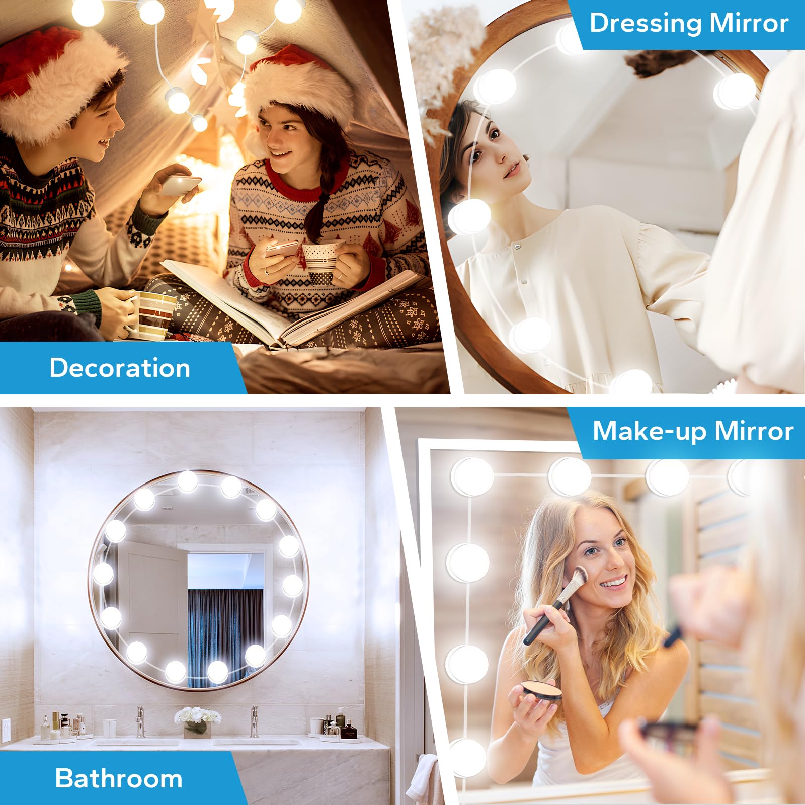 Led Vanity Lights For Mirror With 14 Dimmable Bulbs, Vanity Lights Stick On, 3000K 4000K 6500K & 10 Level Brightness Adjustable,