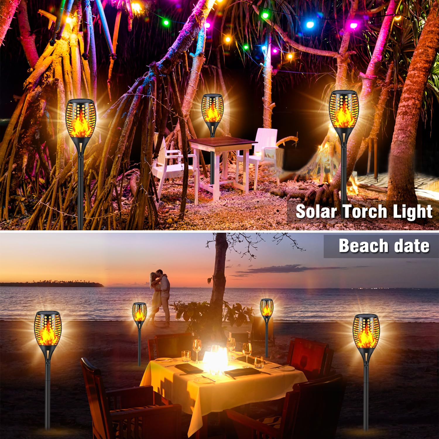 Fitybow Solar Torch Lights Outdoor, Waterproof Dancing Flame Lights For Garden Patio Decor - 4 Pack, Large