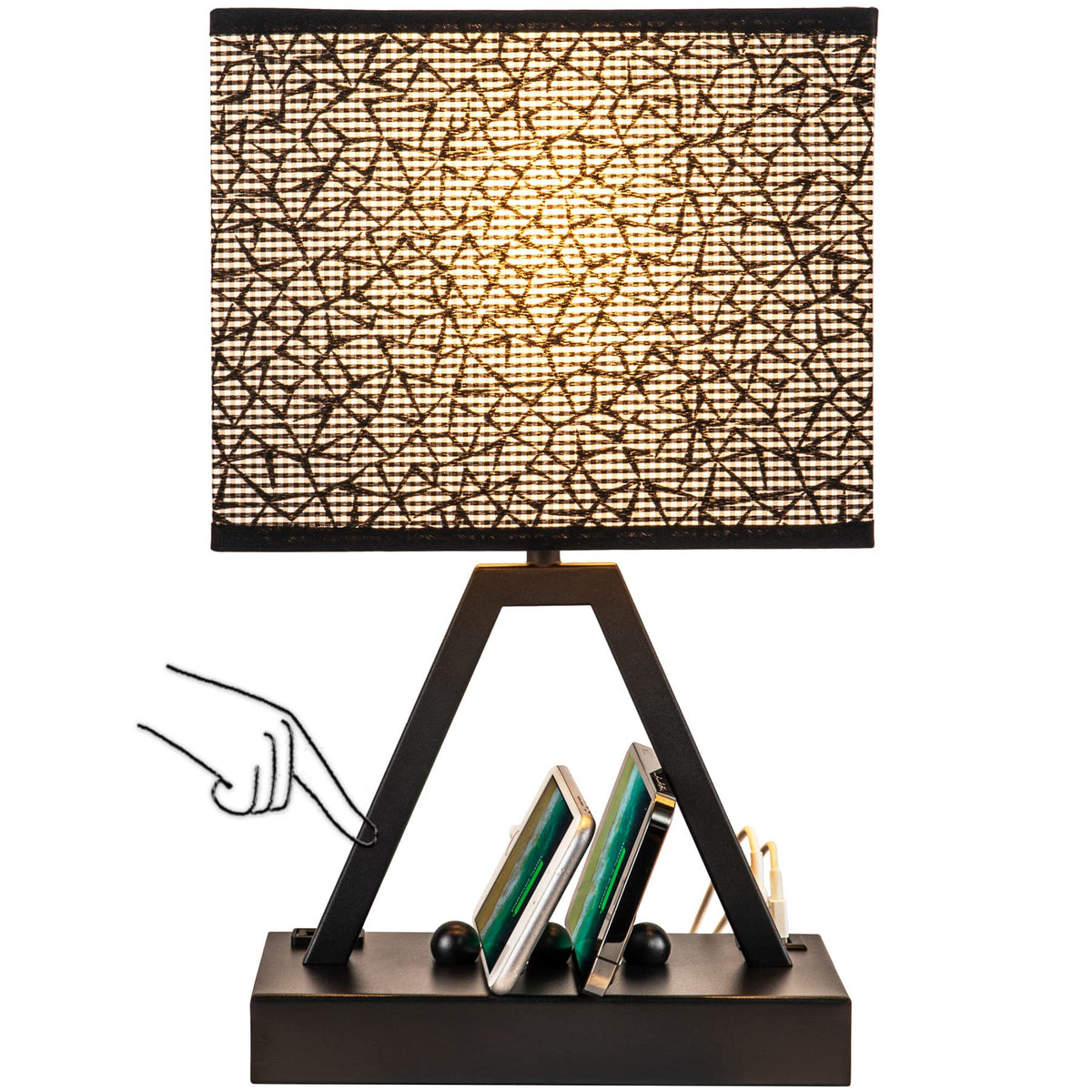 Briever Usb C Touch Control Table Lamp, 3-Way Dimmable Desk Lamp With Usb C & Usb A And Ac Outlet, Bedside Lamp With Phone Stands For Bedroom, Living Room, Office, Led Bulb Included, Black Shade