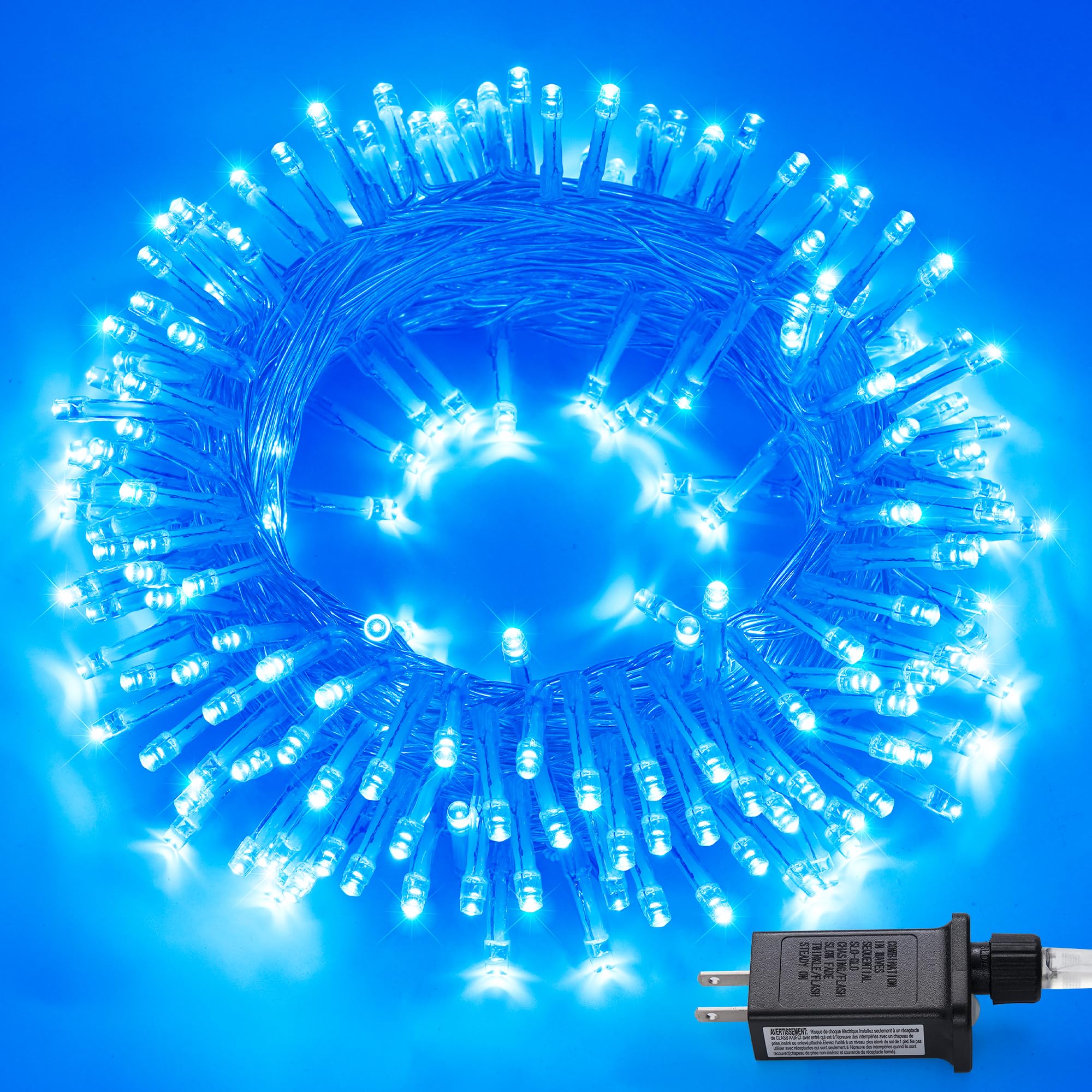JMEXSUSS 150 LED Blue String Lights, Waterproof, 59 Ft, Connectable, 8 Modes for Indoor Outdoor Holiday Decorations
