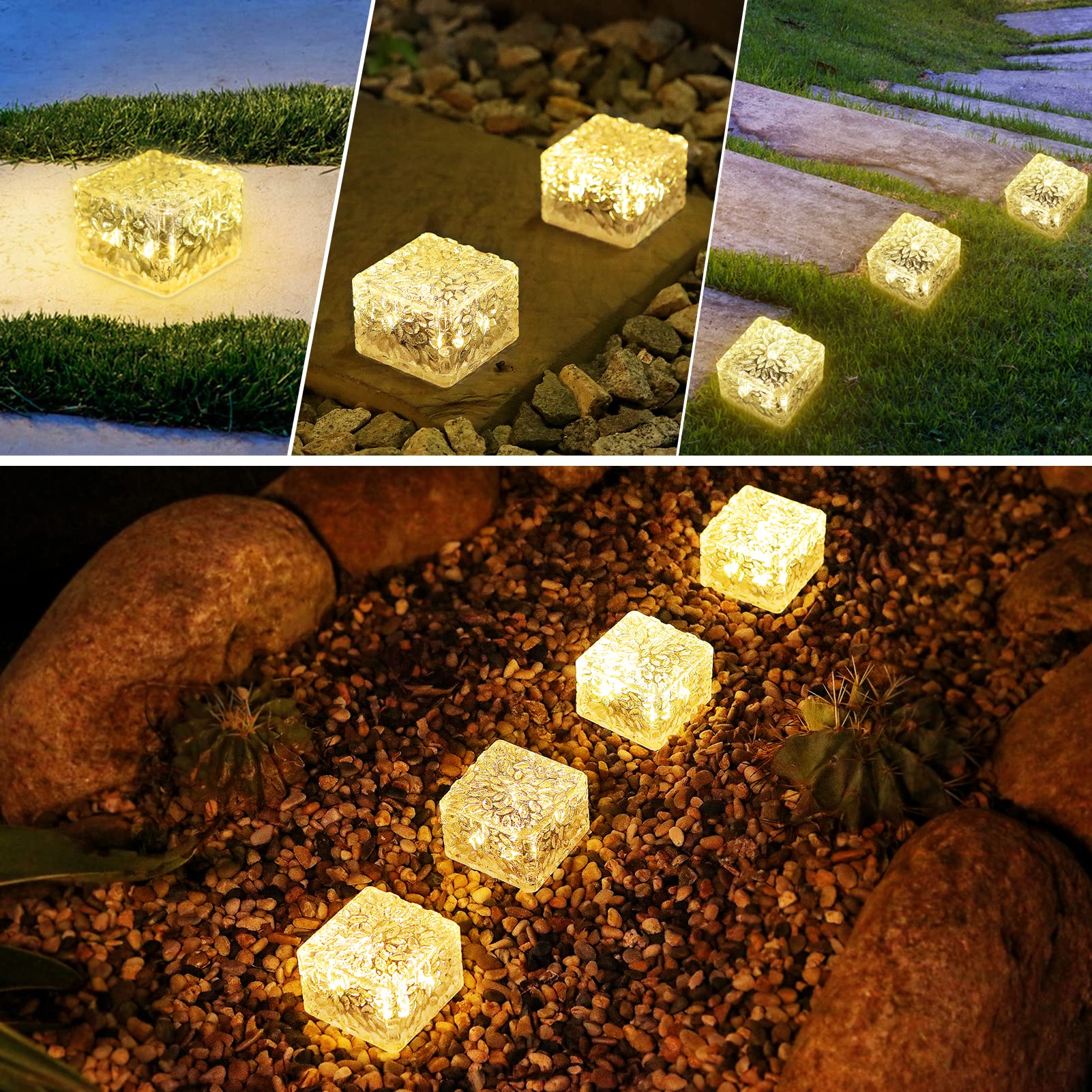 Hoflyw 6 Pack Solar Brick Lights, Warm White Led Landscape Pathway & Garden Decoration