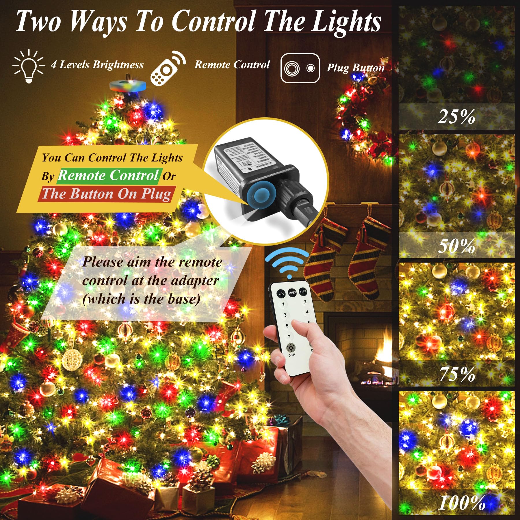 aneeway LED Christmas Tree Lights, 400 LEDs, 8 Modes, Remote Control, 6.6FT, Multicolor, Model SW-LSL-02-400