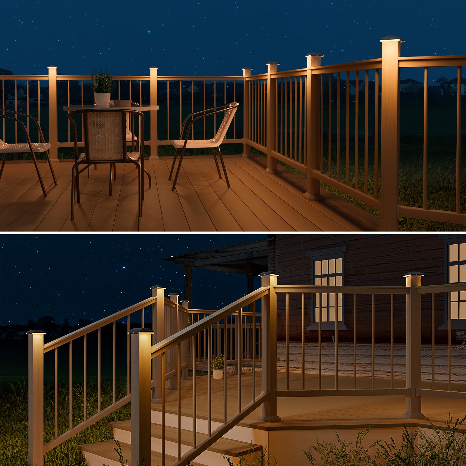 VOLISUN Solar Post Cap Light 4x4, 8 Pack, Black, Waterproof, Solar Powered for Garden/Patio/Porch, Model 21289ZM