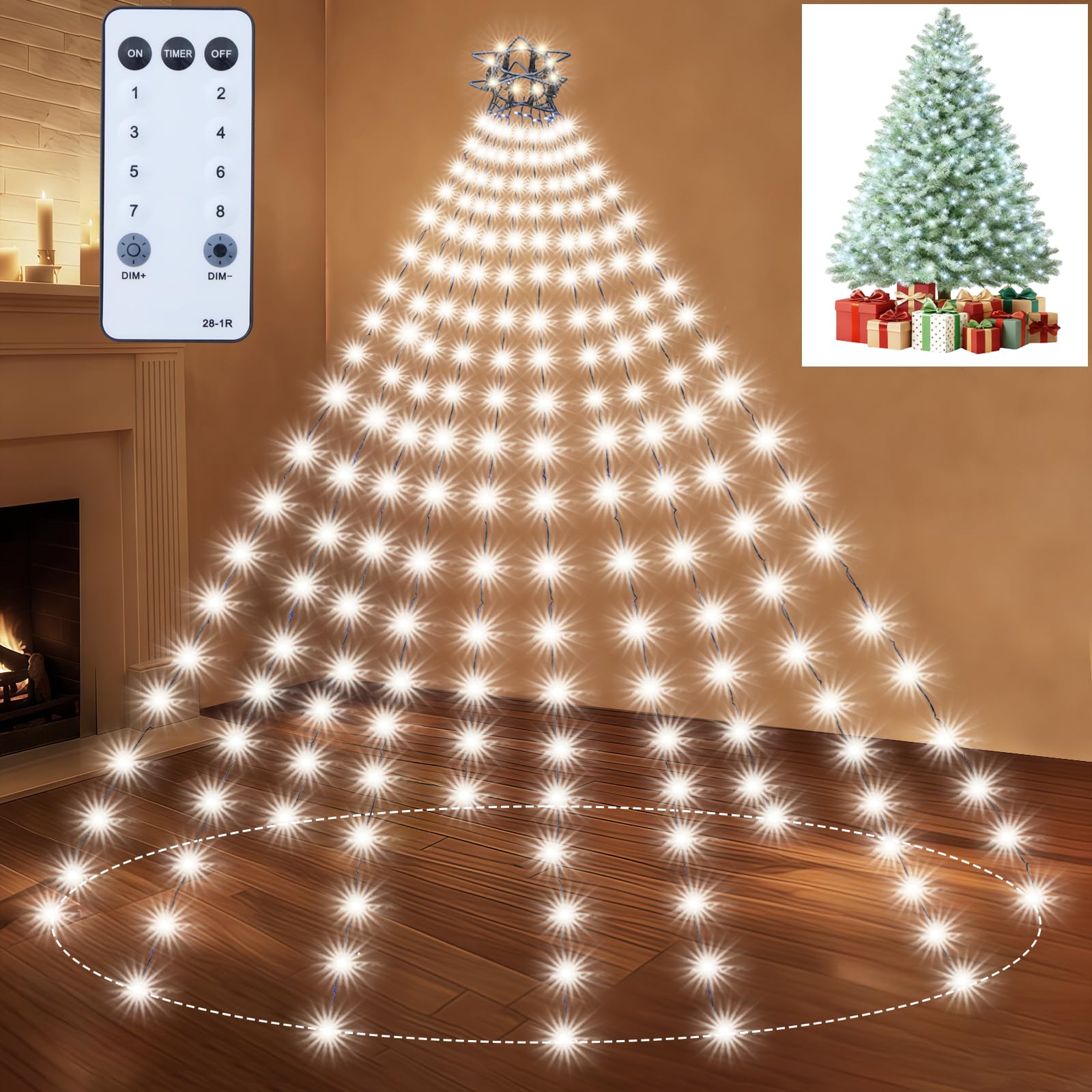 Christmas Tree Lights Christmas Lights Outdoor Indoor White 400Led 10 Lines with 8 Light Modes  Timer and Remote Control  Fairy String Lights for Wedding Home Party 6Ft-9Ft Xmas Tree Decorations