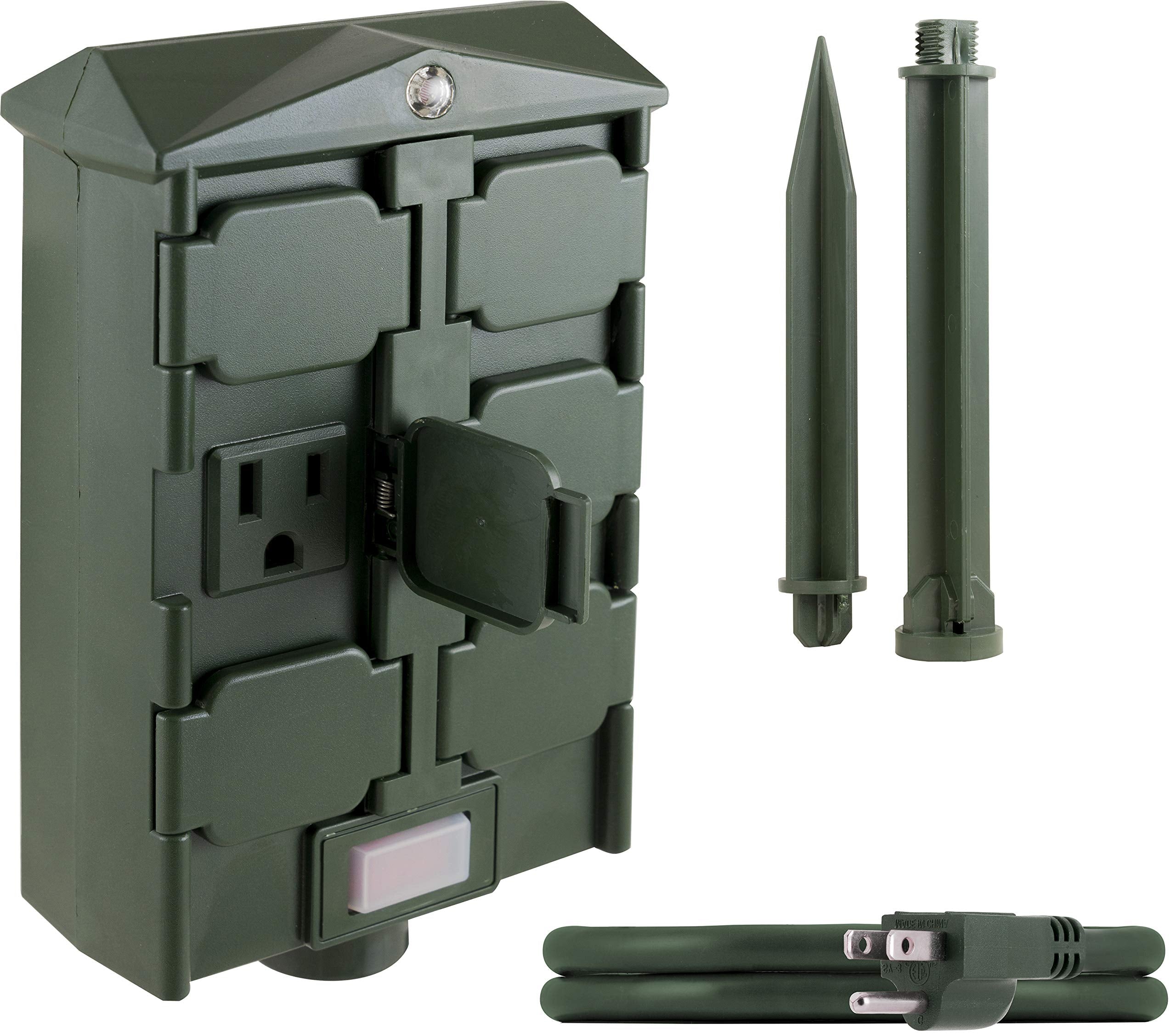 myTouchSmart Outdoor Timer with 6 Outlets, 6ft Cord, Weather Resistant, Model 48708, Green