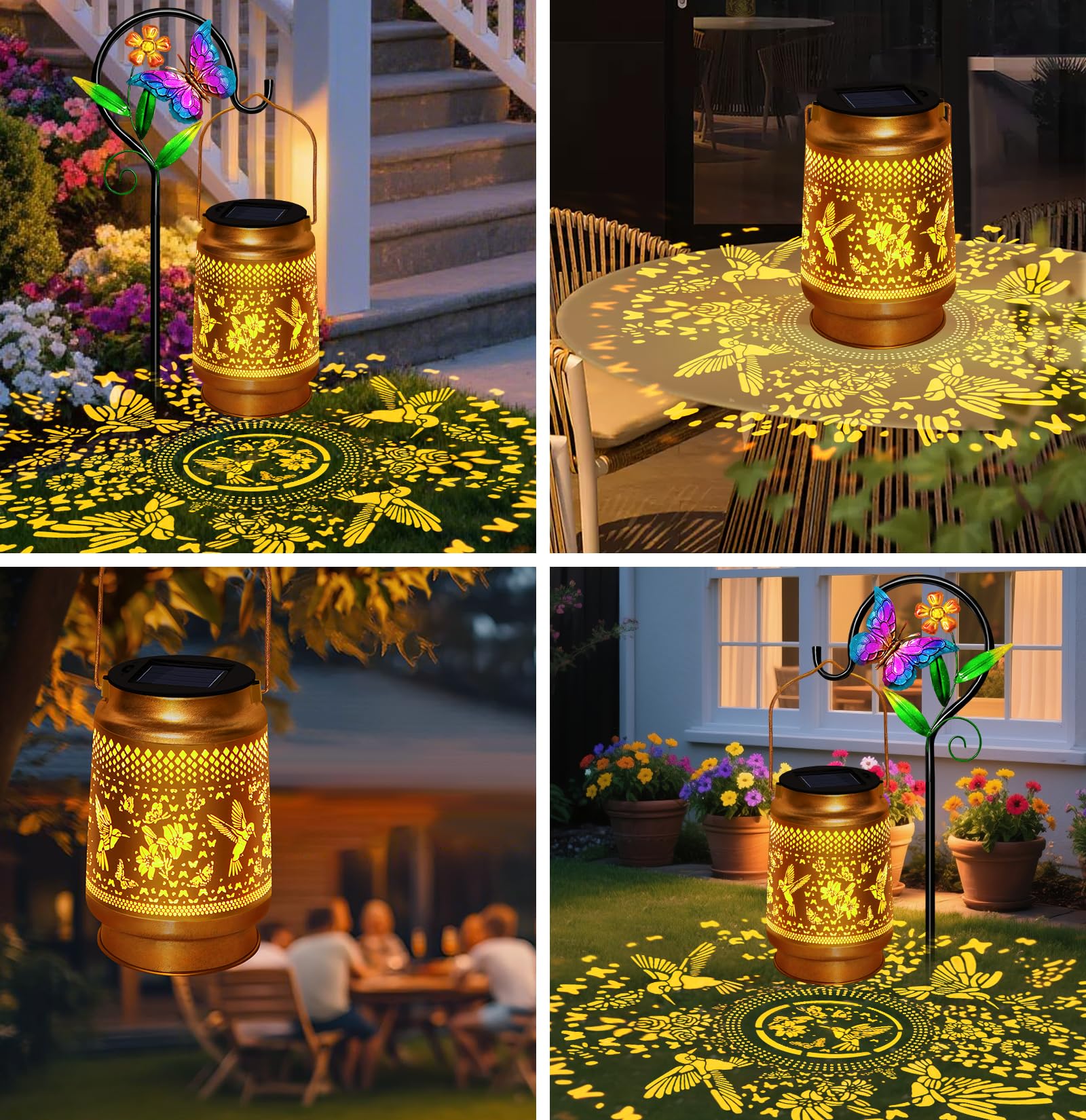 Hummingbird Solar Lantern With Butterfly Shepherd Hook  Mom Gifts For Mothers Day & Birthday  Hummingbird & Butterfly Design  Outdoor Waterproof Metal Decor For Yard  Patio  Porch  Lawn & Tabletop
