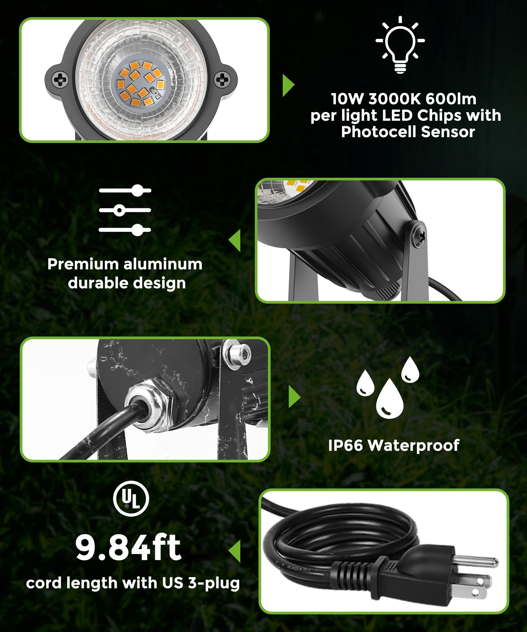 L Lohas Led 10W Dusk To Dawn Outdoor Lighting  Auto On/Off 3000K Landscape Spot Lights Outdoor  Ip66 Waterproof Spot Lights For Yard  Garden  House  Pathway  Plant  Ul Listed (2 Pack)