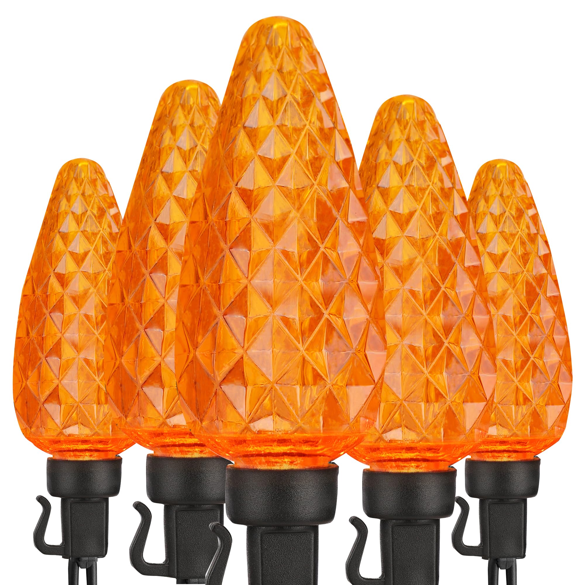 Odeetronic Orange Lights, 33Ft 50 Led C9 Orange Christmas Lights Connectable, 120V Ul Certified Plugin Indoor/Outdoor Orange String Lights, Black Wire Tree Lights Waterproof For Patio Home Decor