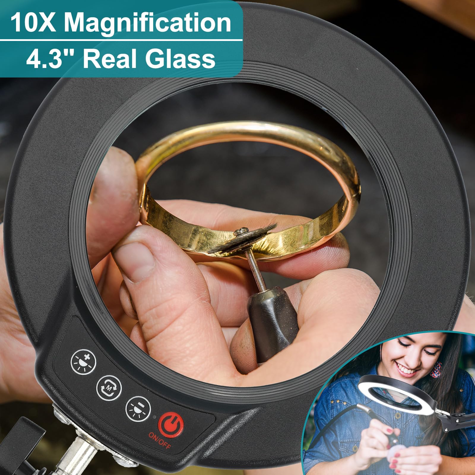 Seylae 2-In-1 Desk Lamp & Clamp Light, 10X Magnifying Glass With Light And Stand, 5 Color Modes, Brightness Stepless Dimmable Le