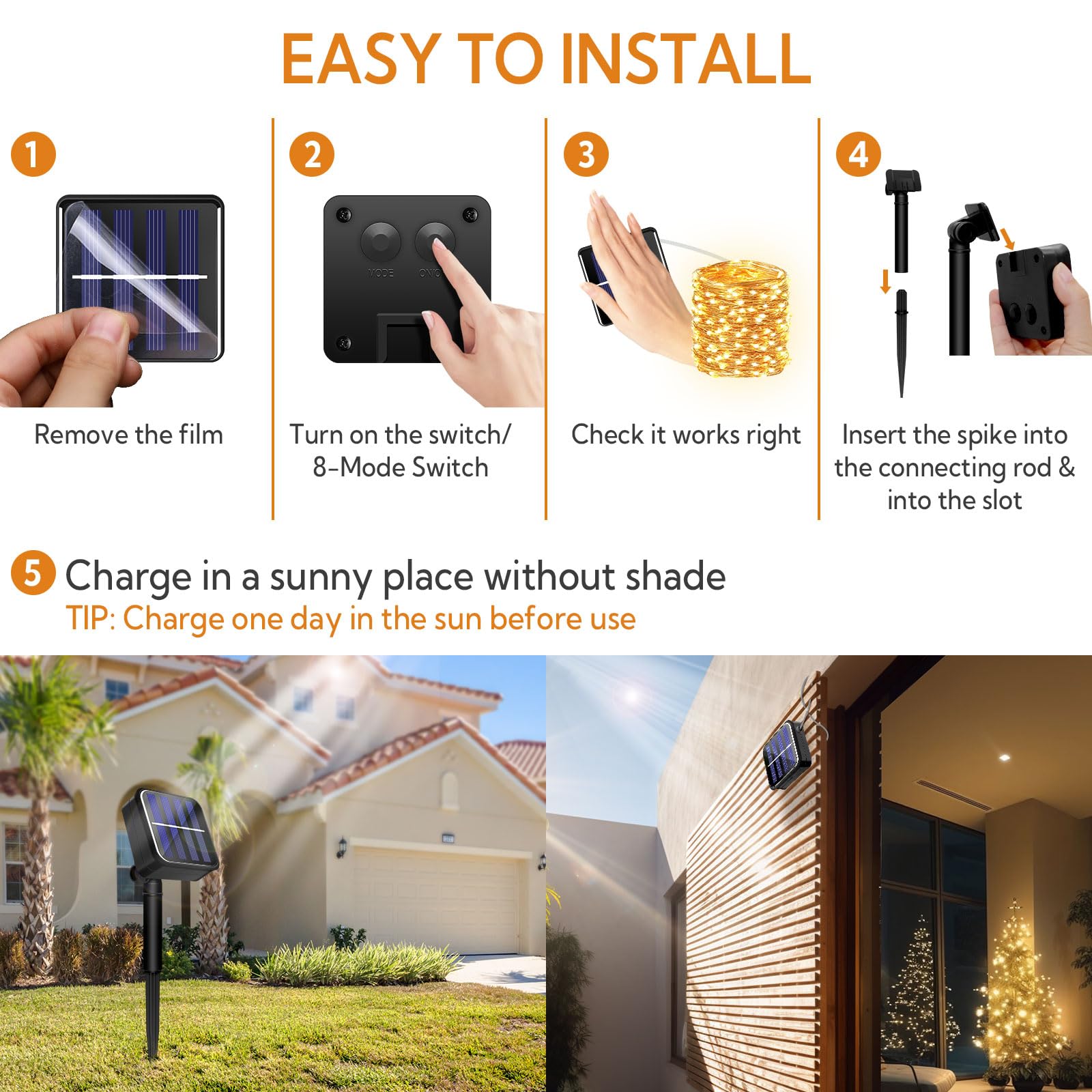 Cuorung 4 Pack Solar String Lights For Outside, 400Led 160Ft Bright Solar Lights Outdoor Waterproof, Copper Wire With 8 Modes Fairy Lights For Tree Garden Party Wedding Halloween Decor (Warm White)