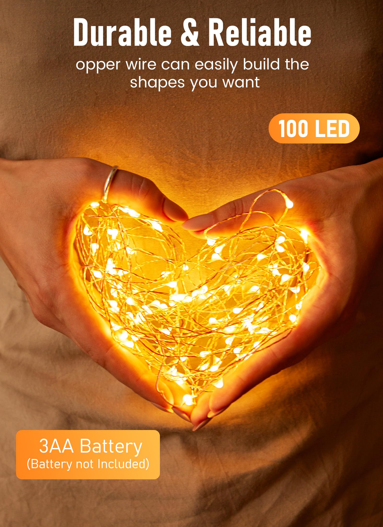 Minetom Fairy String Lights, 33Ft 100 Led Mini Battery Operated Fairy Lights Copper Wire Twinkle Lights Mason Jar Lights, Waterproof Starry Firefly Lights For Party Wedding Christmas Decor