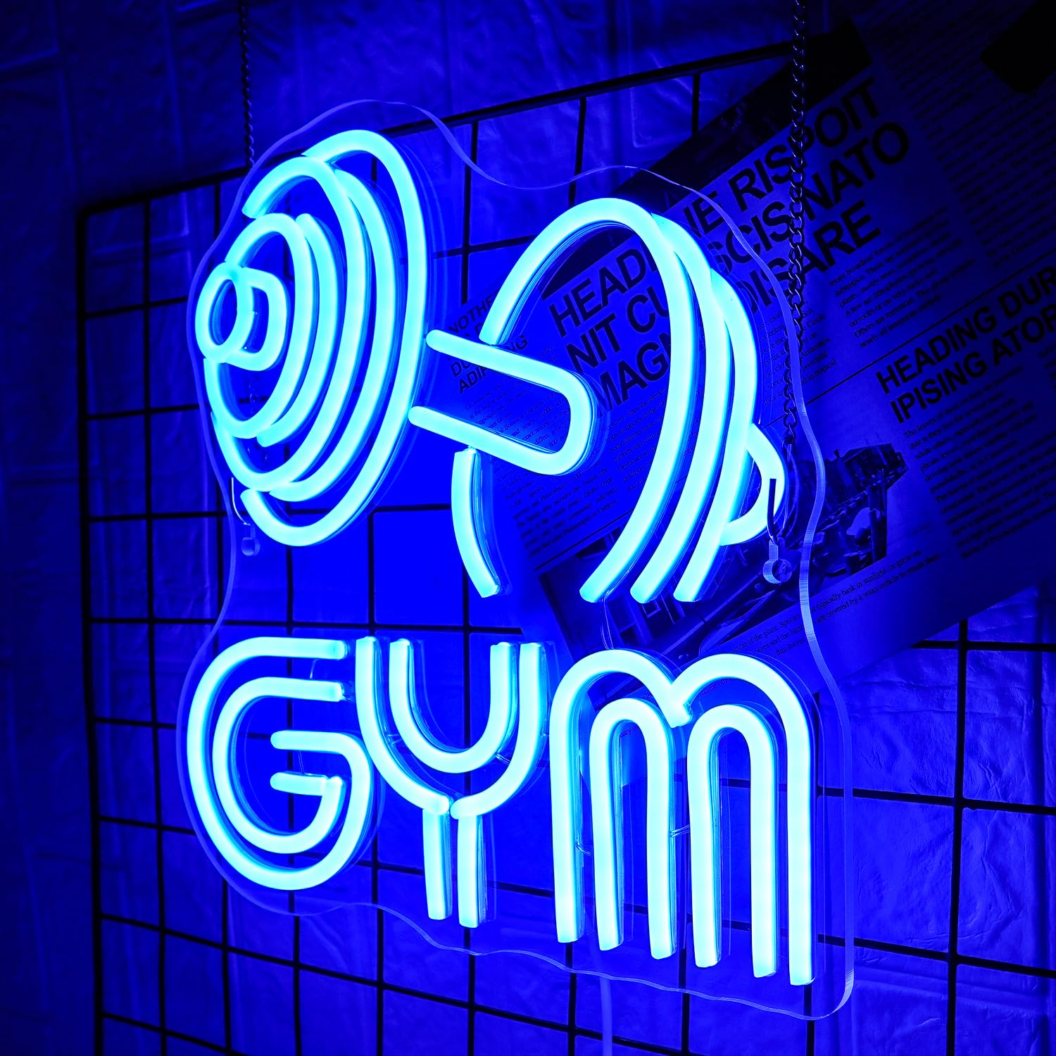 LMSIGNLY Dumbbell Neon Sign, Barbell Gym Light, Blue, 13x13 inch, Silicone Material, Model CS-06-Dumbbell for Sports Room Decor