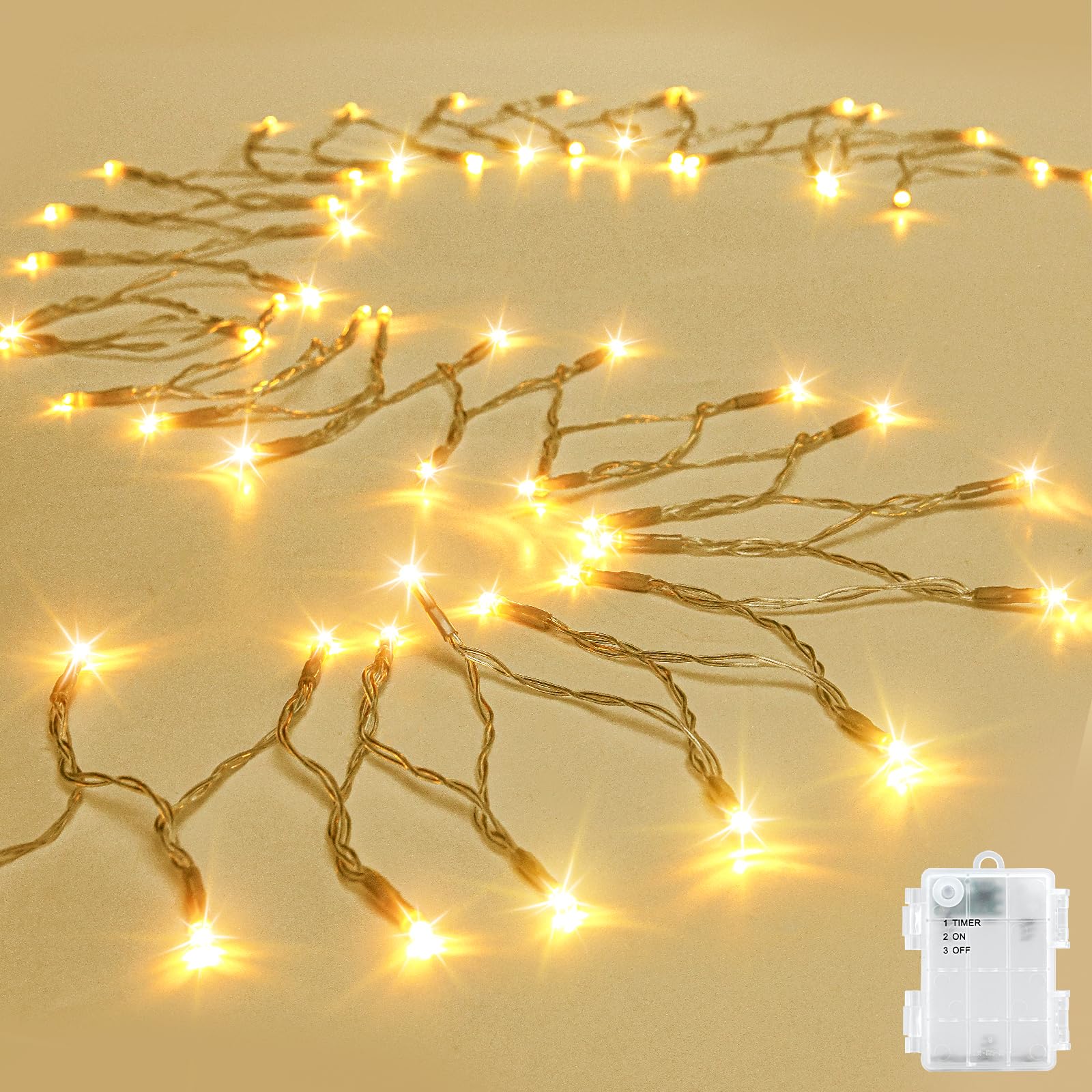 cshare String Lights Outdoor Waterproof 9.8ft 30 LED, Warm White Fairy Lights Battery Operated with Timer Clear Wire for Indoor 