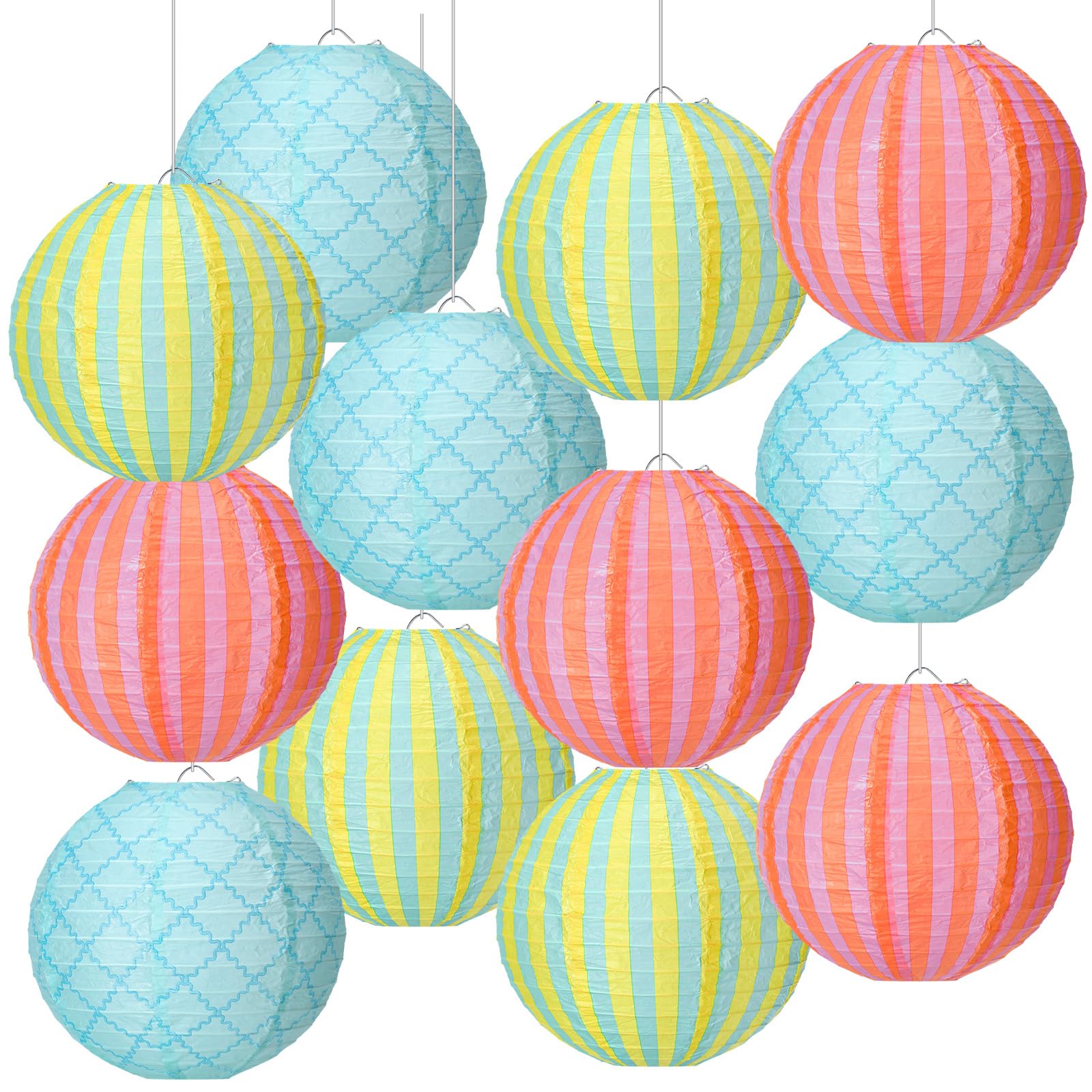 Baquler 12 Pcs Pool Party Hanging Lanterns Decorations, 8 Inch Round Paper Lanterns Ceiling Decor for Summer Class of 2026 Gradu