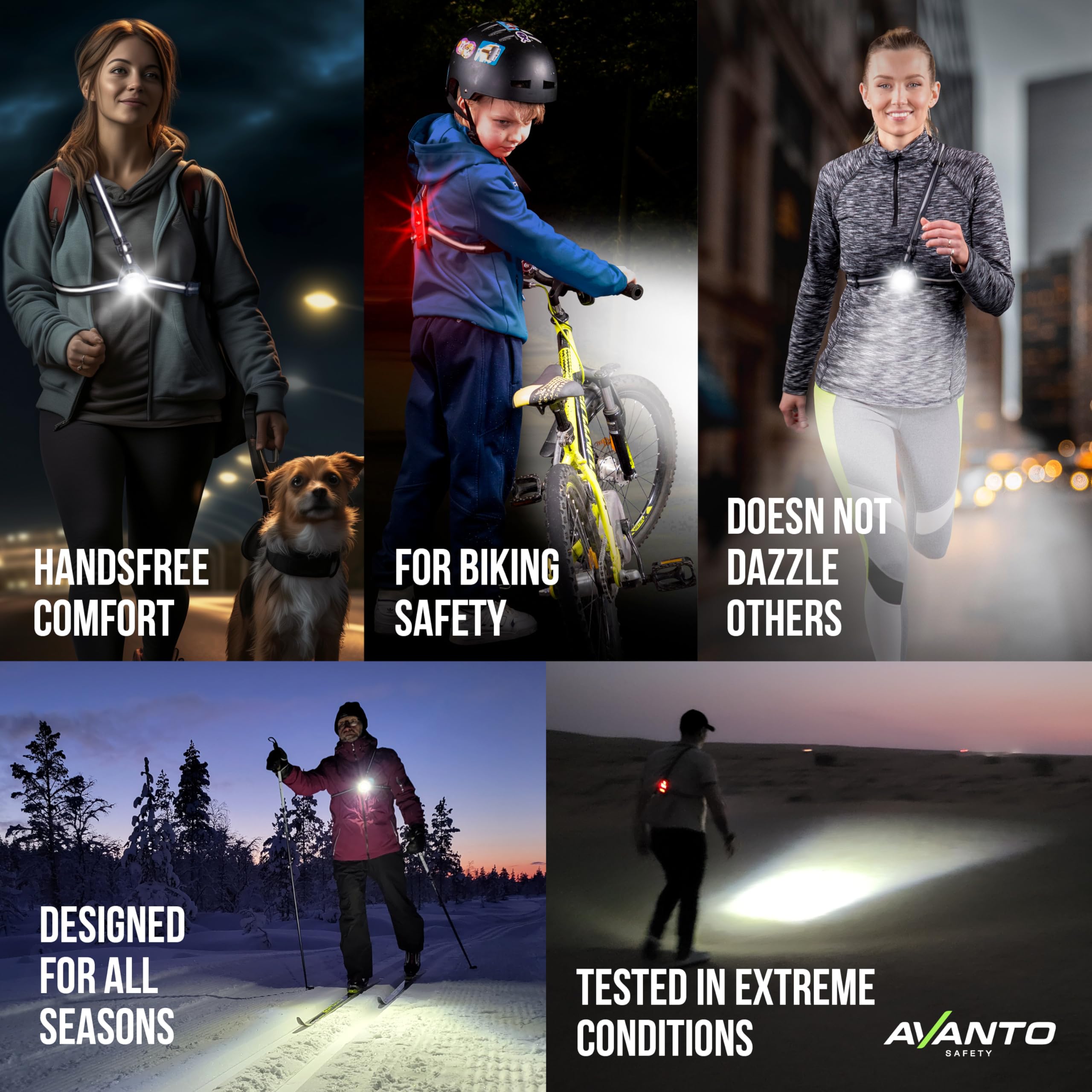 AVANTO PRO Chest Light, Original, USB-C Rechargeable, Running Lights for Runners, 500lm Adjustable Beam, 3-5h Use Time, Running