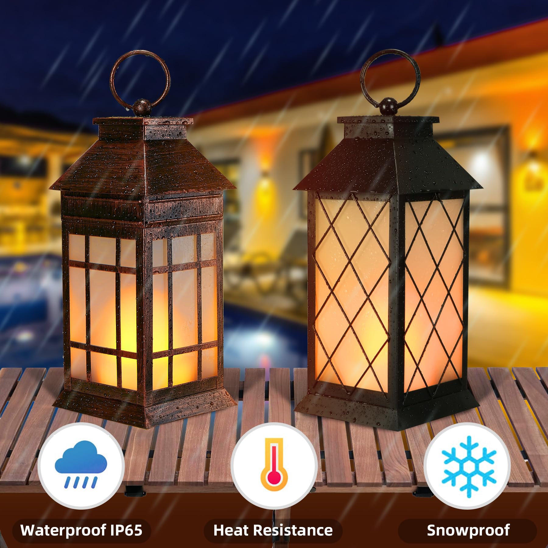 Anyperfect 18'' Solar Lanterns Outdoor Waterproof, Glass Solar Flickering Flame Lantern Large Hanging Solar Lantern Metal Decora