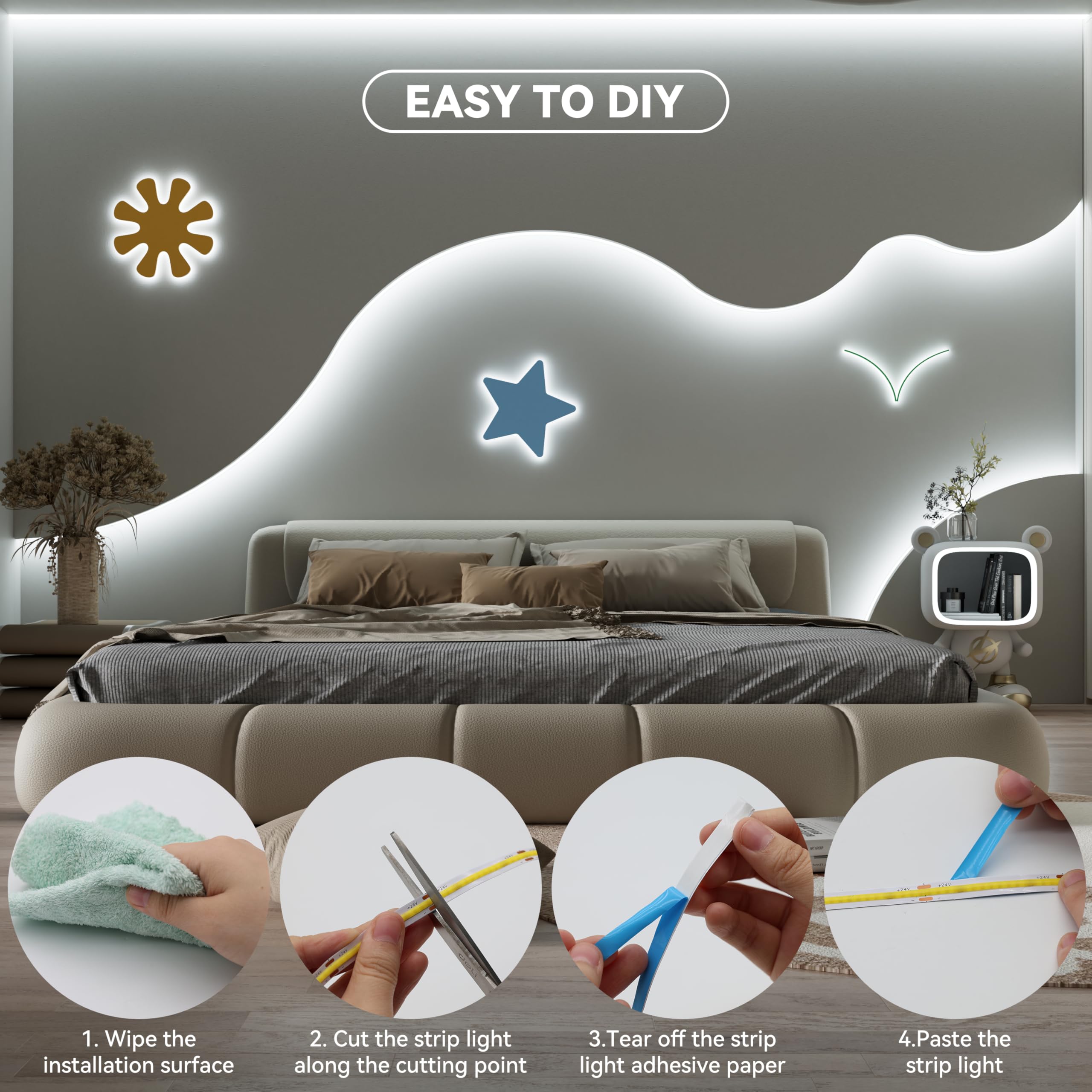 Miwise Cob Led Strip 20Ft/6.1M Cri 90+ Daylight White 6000K High Lumen Super Bright Flexible Dc24V Led Tape Light For Cabinet Home Office Diy Lighting Projects(Adapter & Controller Not Included)