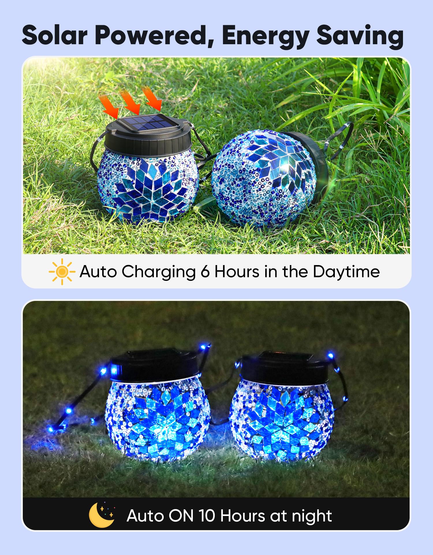 Mosaic Solar Lights Outdoor 6 Pack  Solar Hanging Lanterns Christmas Halloween Gifts For Women Mom Grandma  Waterproof Glass Globe Lights  Garden Patio Decor For Yard  Tree  Balcony  Cold