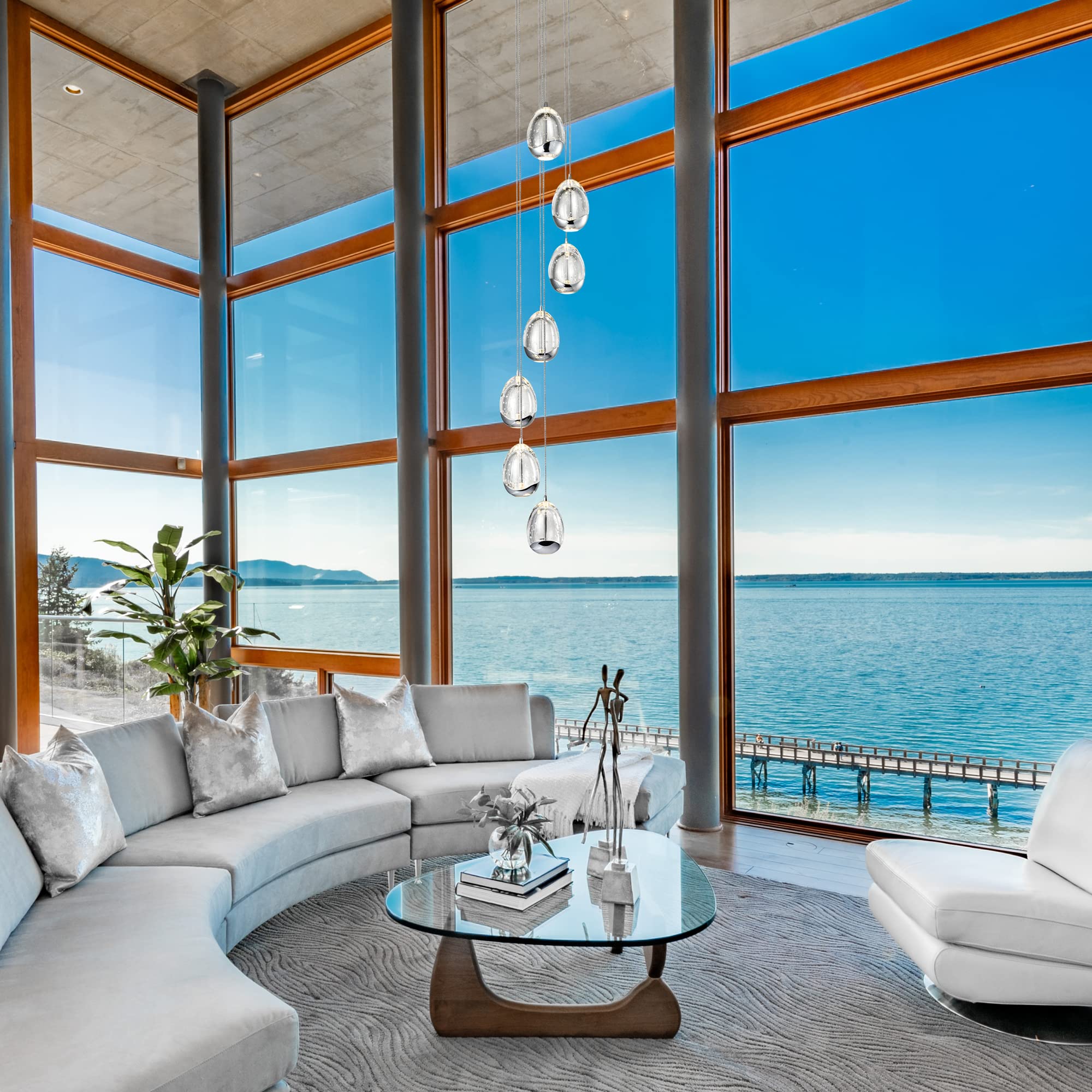 Vonn Venezia 7-Light Led Chandelier, Adjustable Height, Polished Chrome With Clear Glass Shades