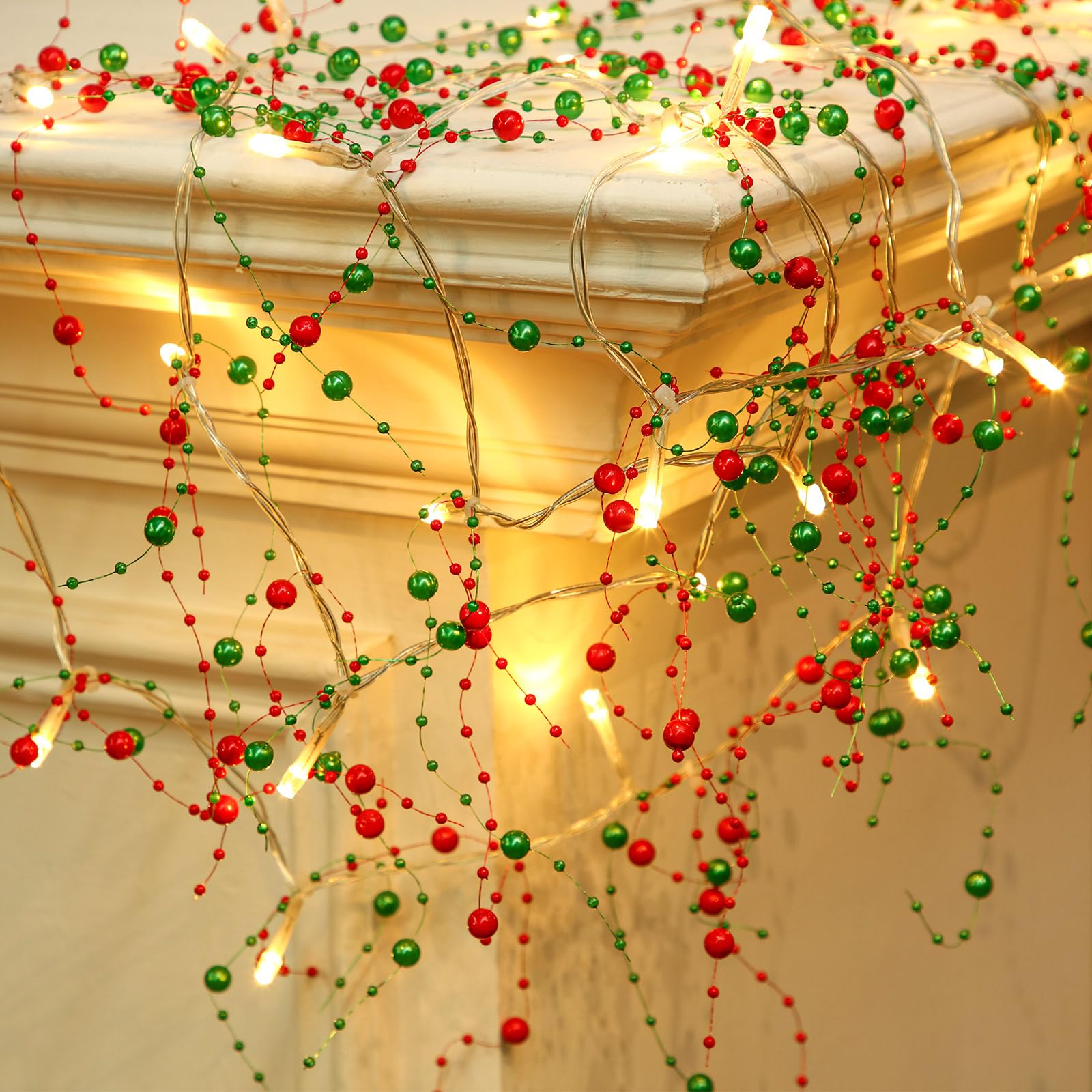 Mudder 30 LEDs Christmas Fairy Lights with Mistletoe Decoration Berry Beaded Garland for Christmas Home Indoor Decor (Rose Gold)