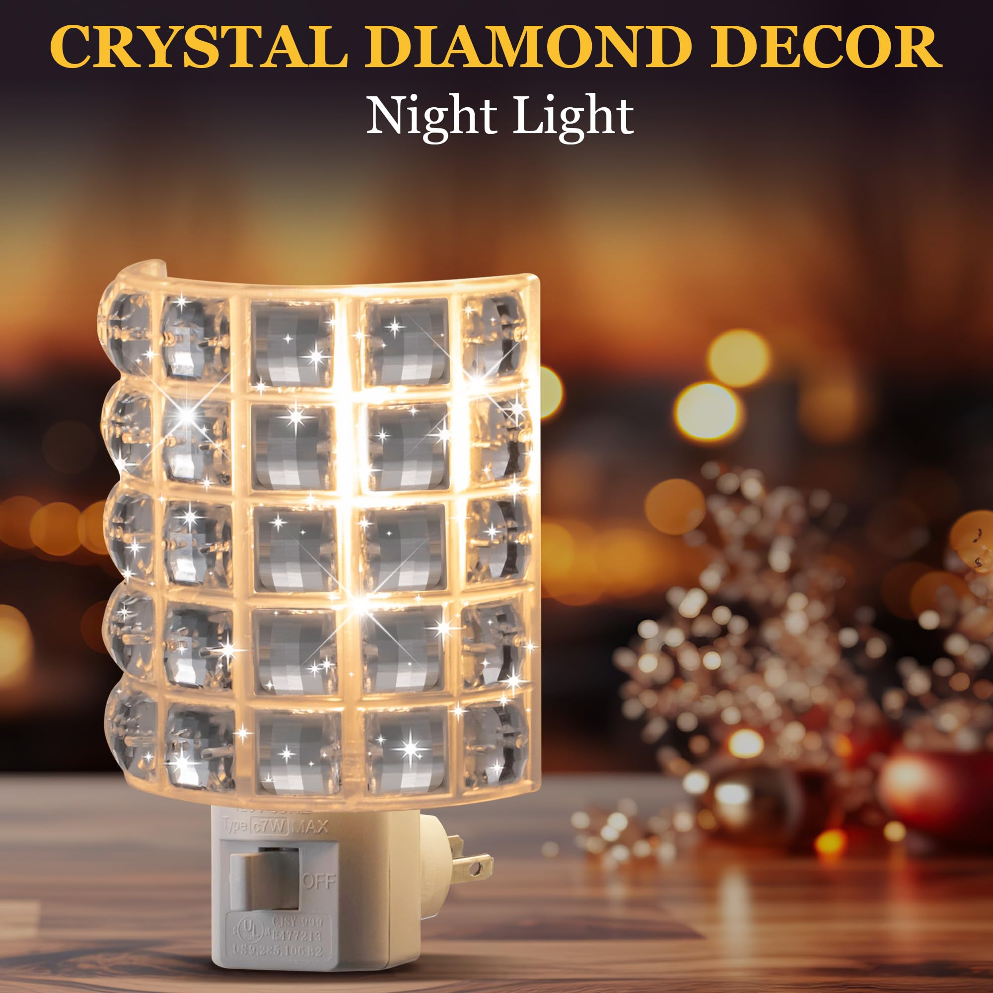 ElectricWise Crystal Night Light, Warm White, 360° Swivel Plug, Transparent Resin, Model ElectricWise-Lights-0028