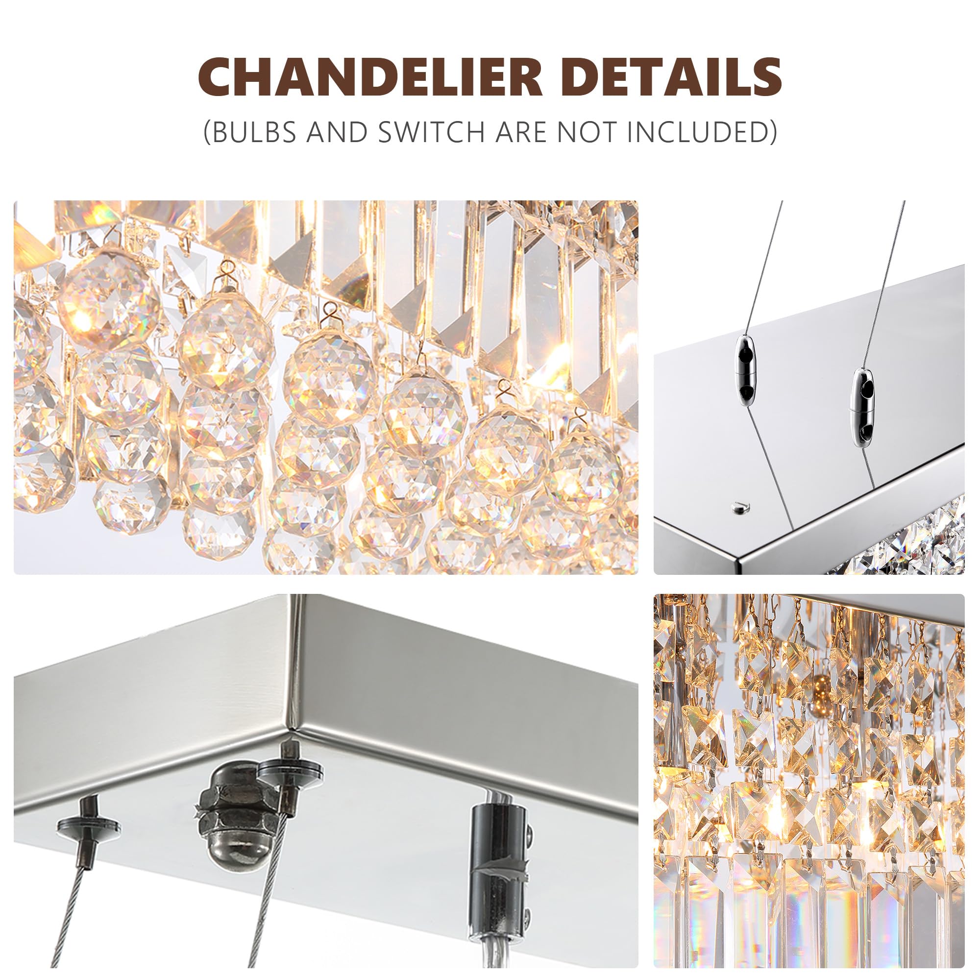 Tinkoso Modern Silver Rectangular Crystal Chandelier,10-Light Modern Chandelier,K9 Crystal Rectangle Chandelier,Farmhouse Pendan