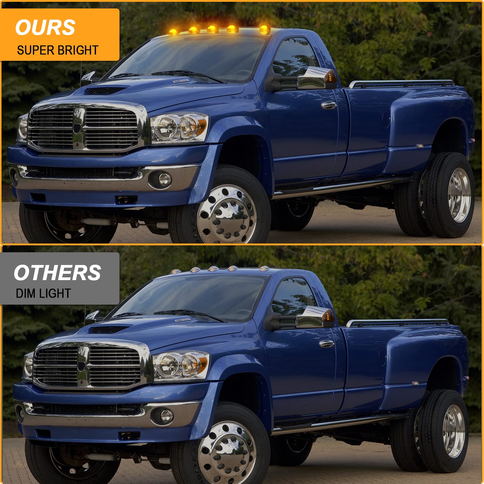 R&F Auto 5Pcs Smoked LED Cab Roof Marker Lights for Ram 1500/2500/3500 (2003-2018) - Yellow Light, Smoked Lens