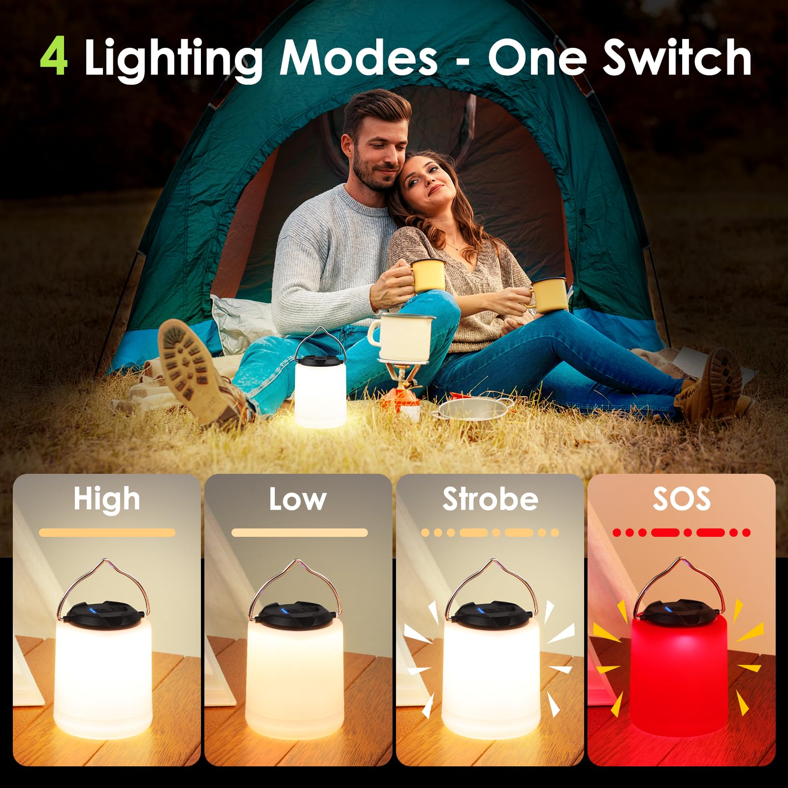 BOBKID LED Camping Lantern, Rechargeable, 1000LM, Water Resistant, Model XQ-Y11, Black