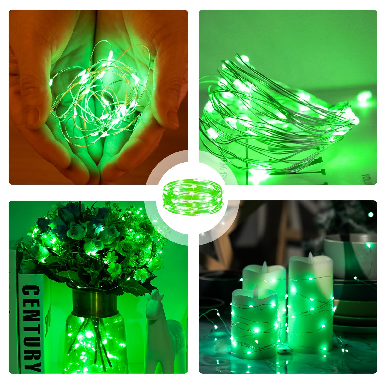 Sinamer 6Pcs Green Fairy Lights Battery Powered With Remote, 7Ft 20Leds Changing Twinkle String Lights With Timer, Waterproof Small Silver Wire Firefly Starry For Diy Wedding Party Christmas