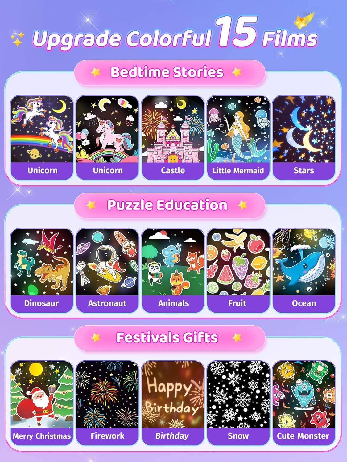 Star Projector For Kids,15 Films Star Lights For Ceiling Projector +10 Sleep Sounds Machine Baby Night Lamp,Remote Timer Cute Pink Lamp Nursery Lamp,Exquisite Christmas Gifts For Kids Baby Girl Gifts