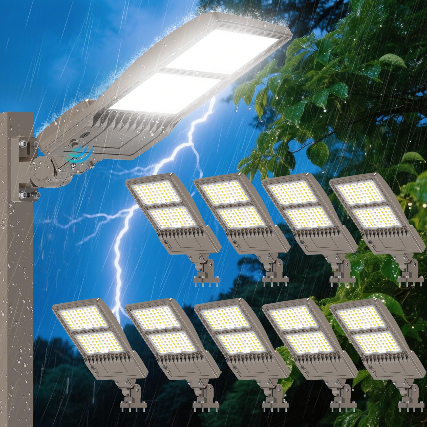 BBESTLED 10 Pack 320W LED Parking Lot Light ETL Listed, 48000LM Power Adjustable, Dusk to Dawn LED Shoebox Flood Pole Light Outd
