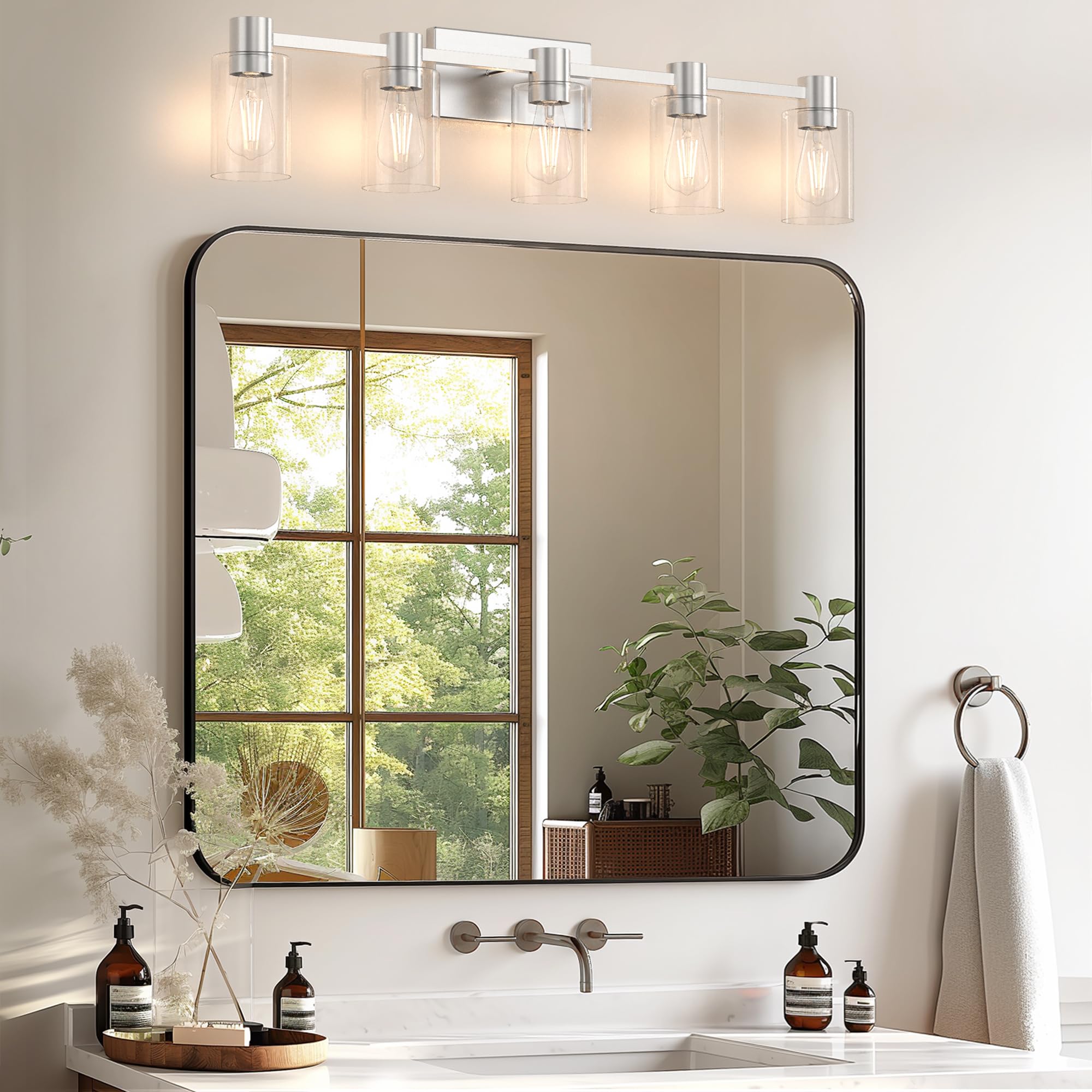 Esfos 5-Light Modern Vanity Light Fixtures Over Mirror, Brushed Nickel Bathroom Light Fixtures, Vanity Lights, Wall Sconce With