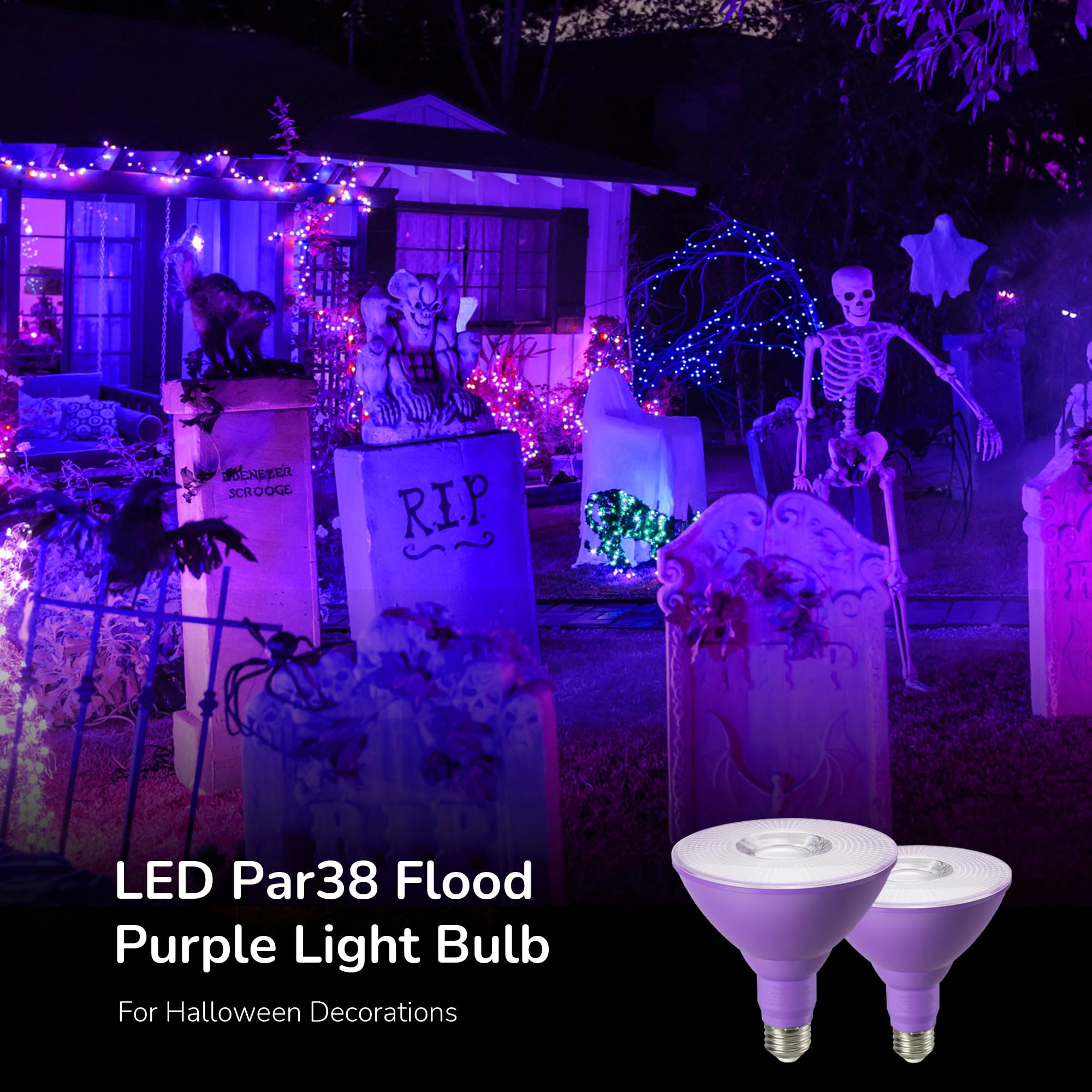 EDISHINE PAR38 Purple LED Flood Light Bulbs, Dimmable, 18W (120W Equivalent), E26 Base, 2 Count, ETL Listed
