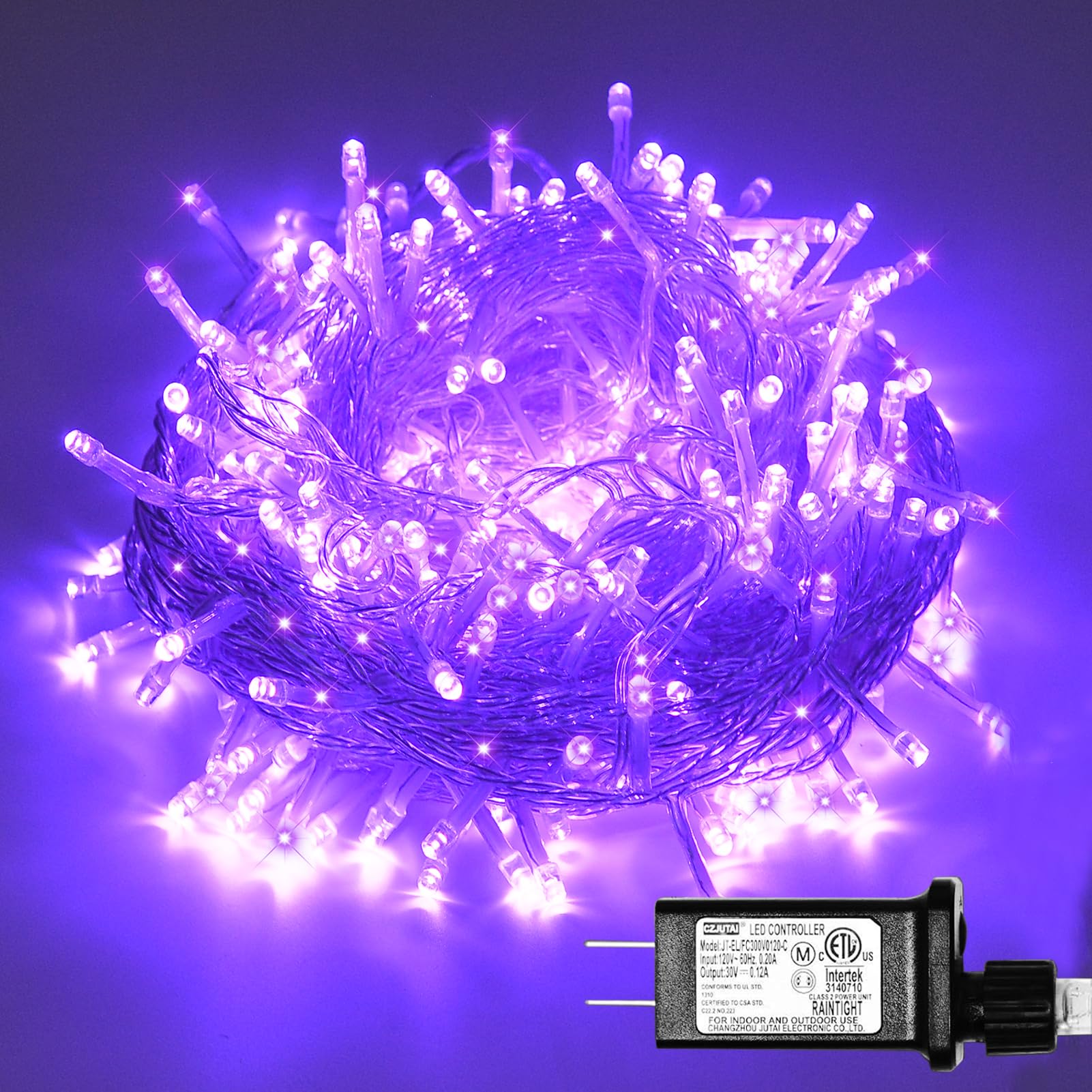 Illuminew 300 Led Purple Outdoor String Lights - Waterproof Halloween Decor, 108 Ft, 8 Modes