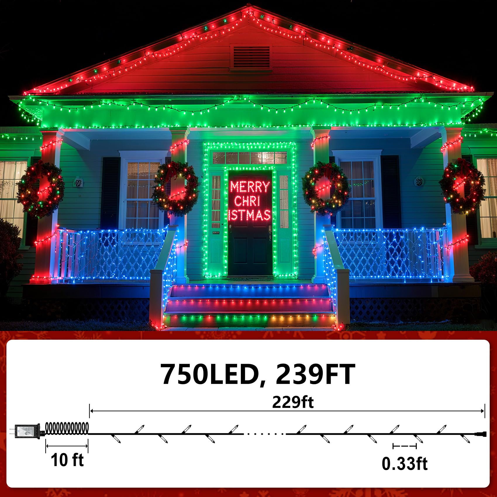 750 Led Christmas String Lights Outdoor  240Ft Twinkle Fairy Lights With Timer & Memory  12 Modes Dimmable Waterproof Tree Light For House Patio Garden Wedding Party Christmas Decororations  Green