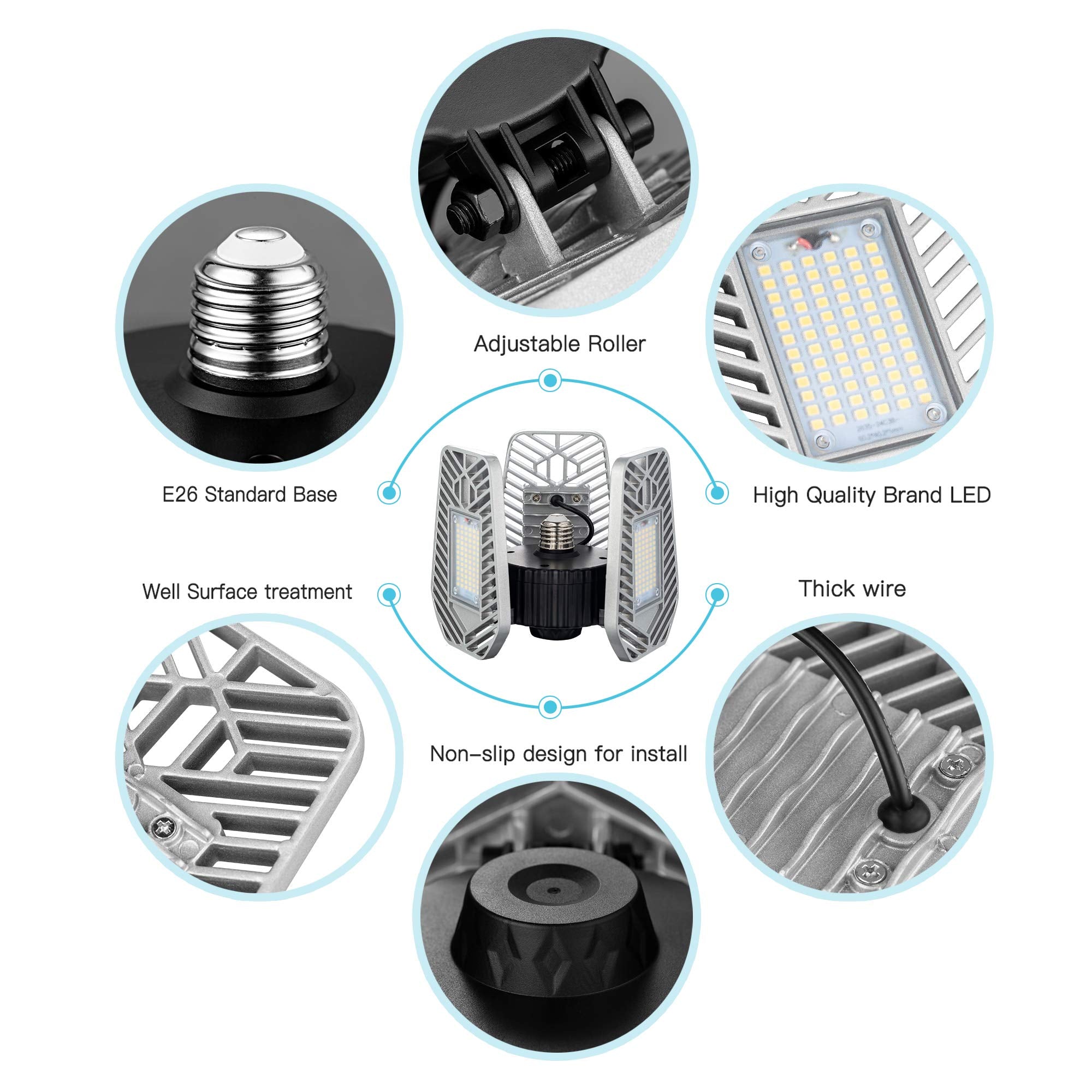 LZHOME LED Garage Lights, 9000 Lumens, 82W, Aluminum, Adjustable, 1 Pack, Red-88889112