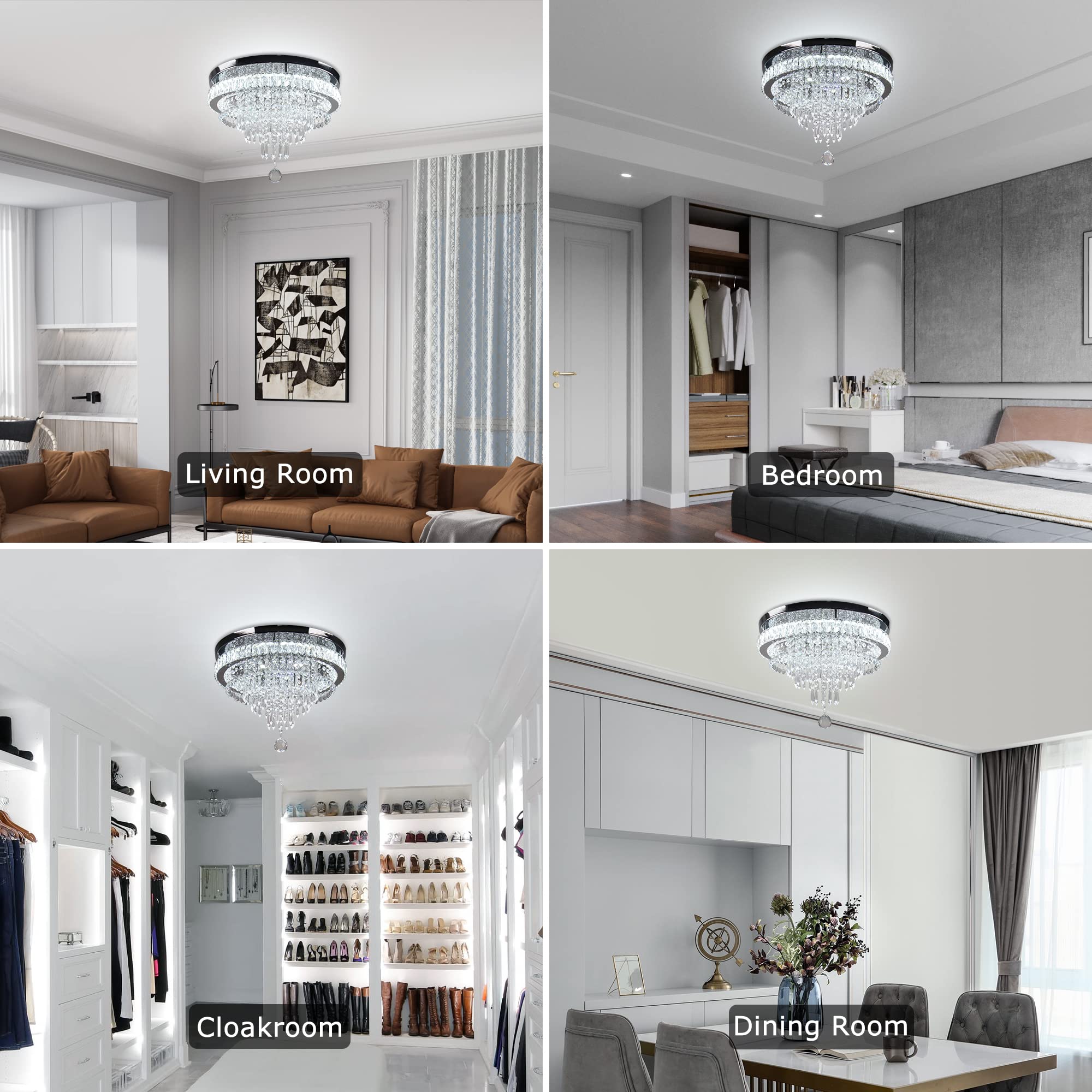 FRIXCHUR Crystal Ceiling Light Fixture LED Chandelier 19.7in Cool White Model MC096