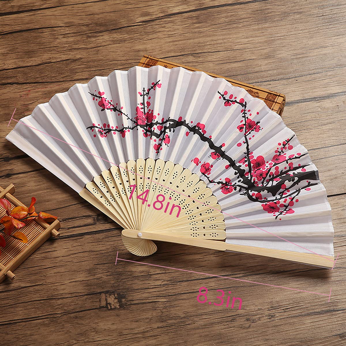 5Pcs Chinese Japanese Cherry Design Paper Lamp For Shade And 5Pcs Silk Folding Hand Fan For Church Wedding Gift Party Favors Diy Decoration