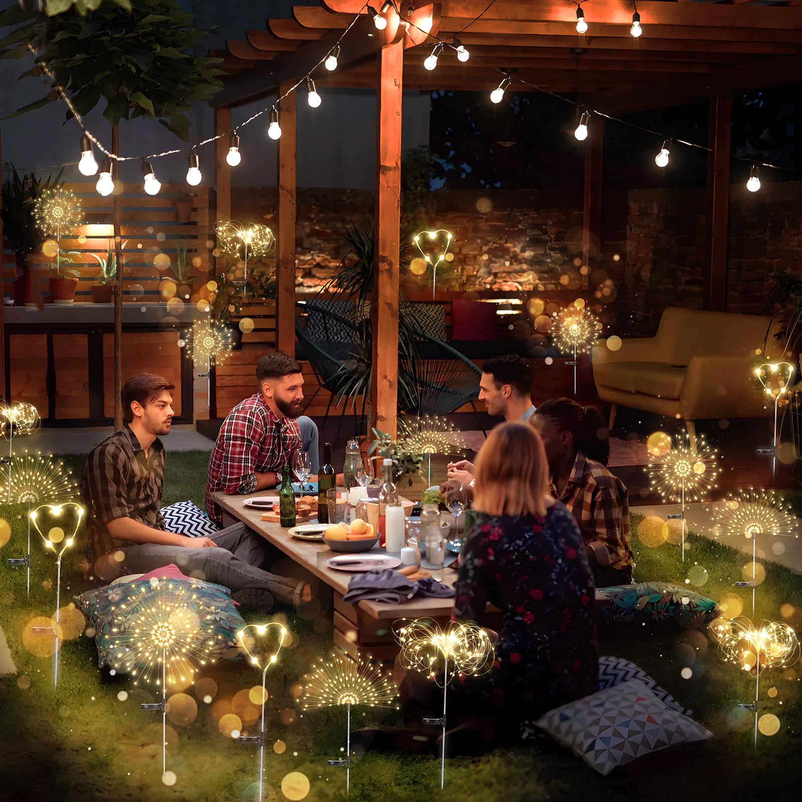 Lanthium 2Pack Garden Decoration Solar Outdoor Light With 240 Leds, Waterproof Solar Firework Lights Modes: Flashing And Stable,